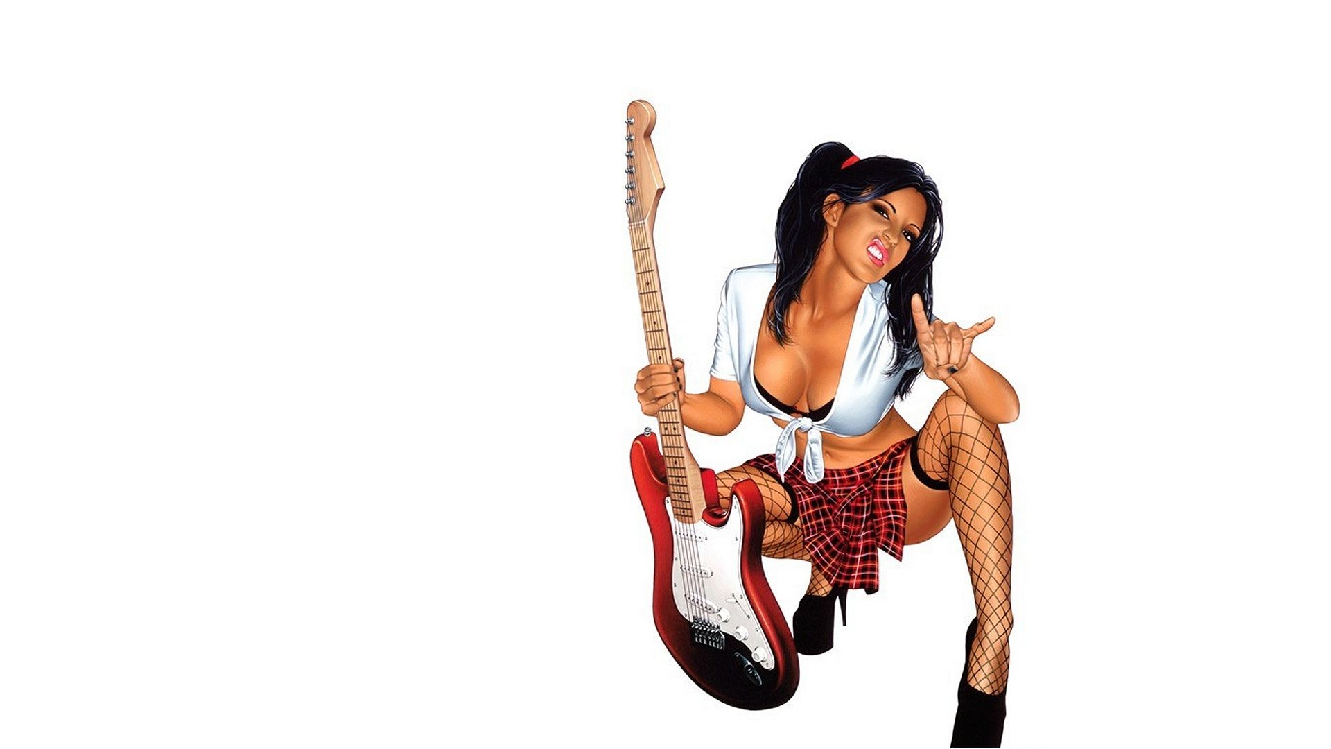 White Guitar Punk Woman Girl HD wallpaper