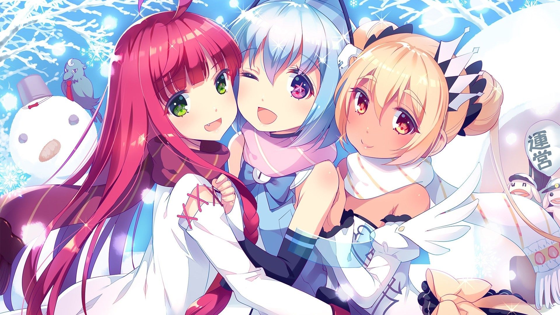 Download 1920x1080 Anime Girls, Hug, Redhead, Dress, Animal Ears