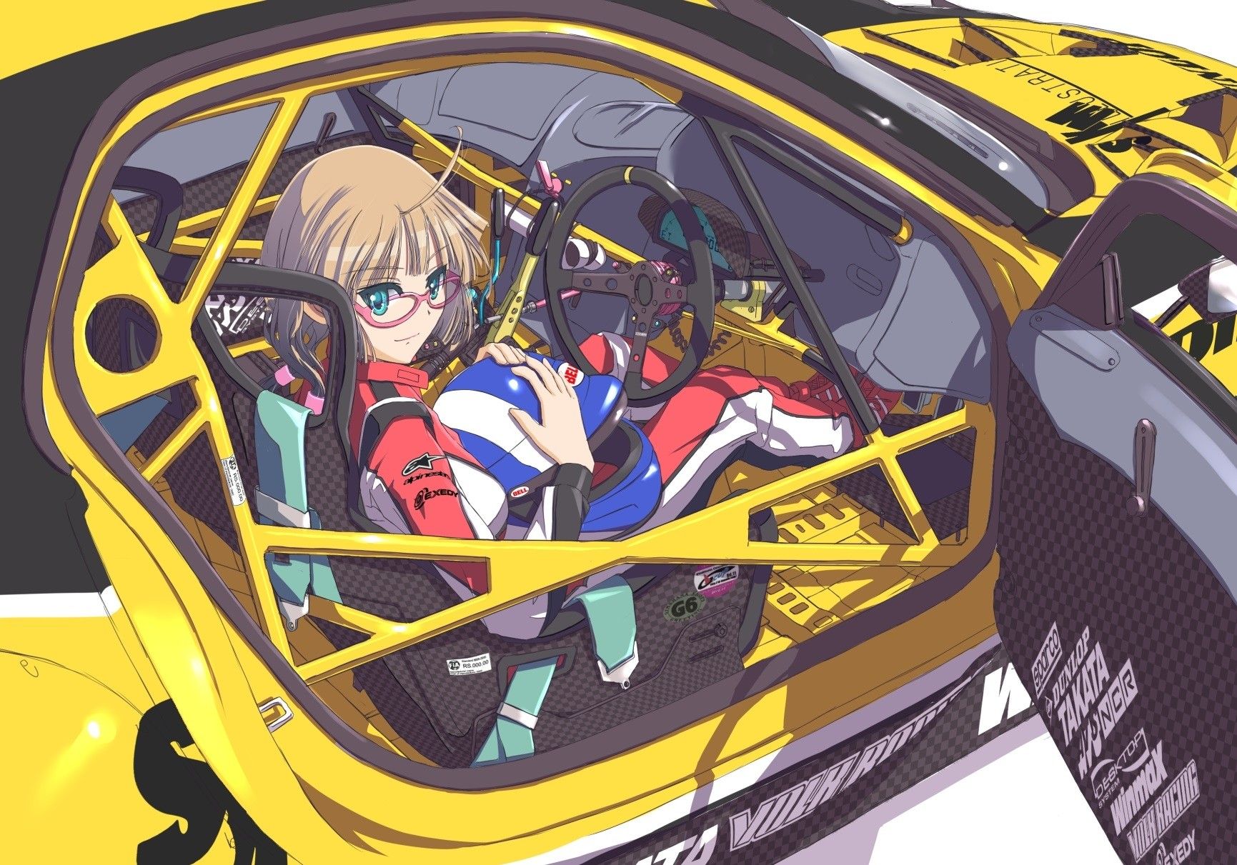 cars, glasses, brown, meganekko, anime, aqua eyes, anime girls