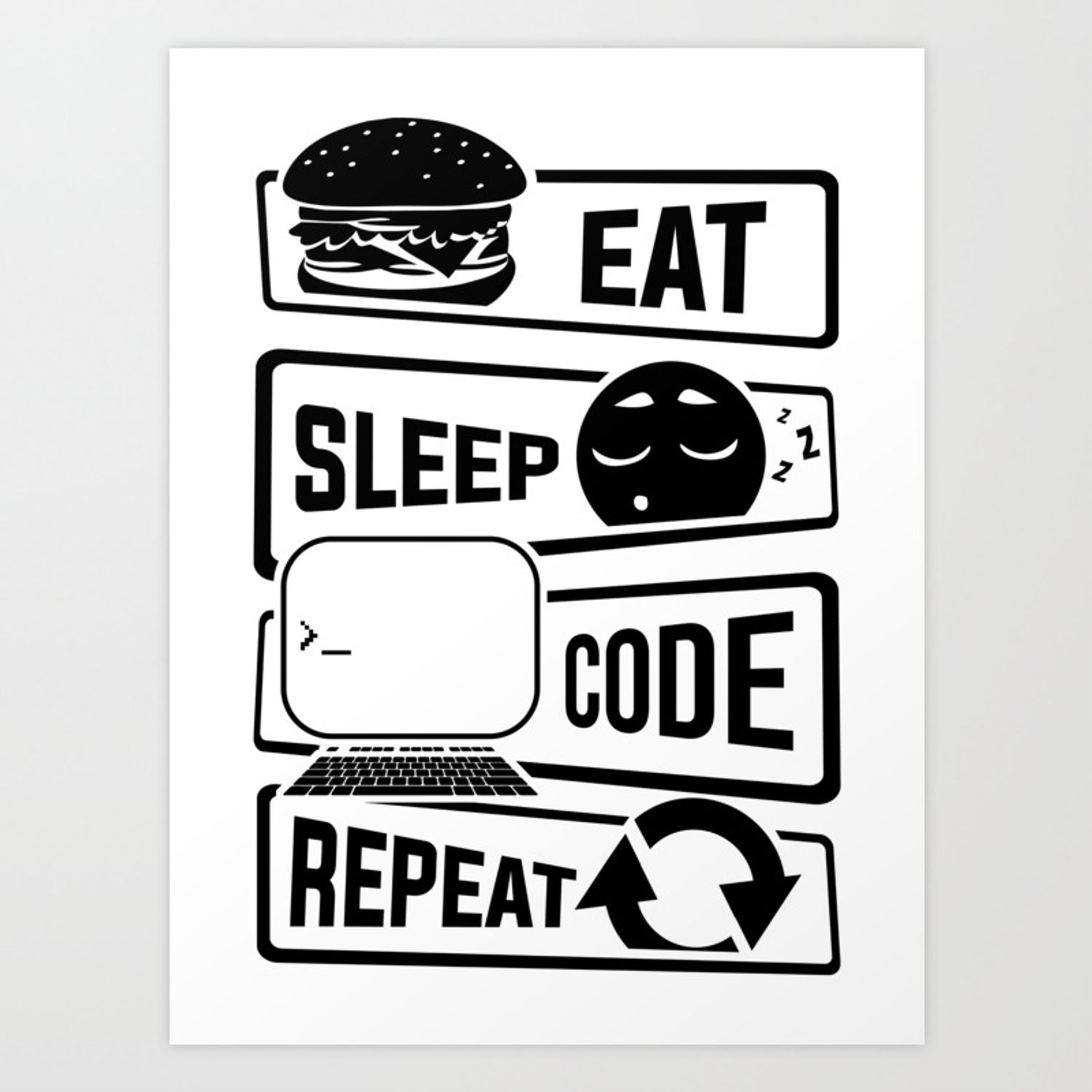 Eat Sleep Code Repeat Programmer CLI Art Print