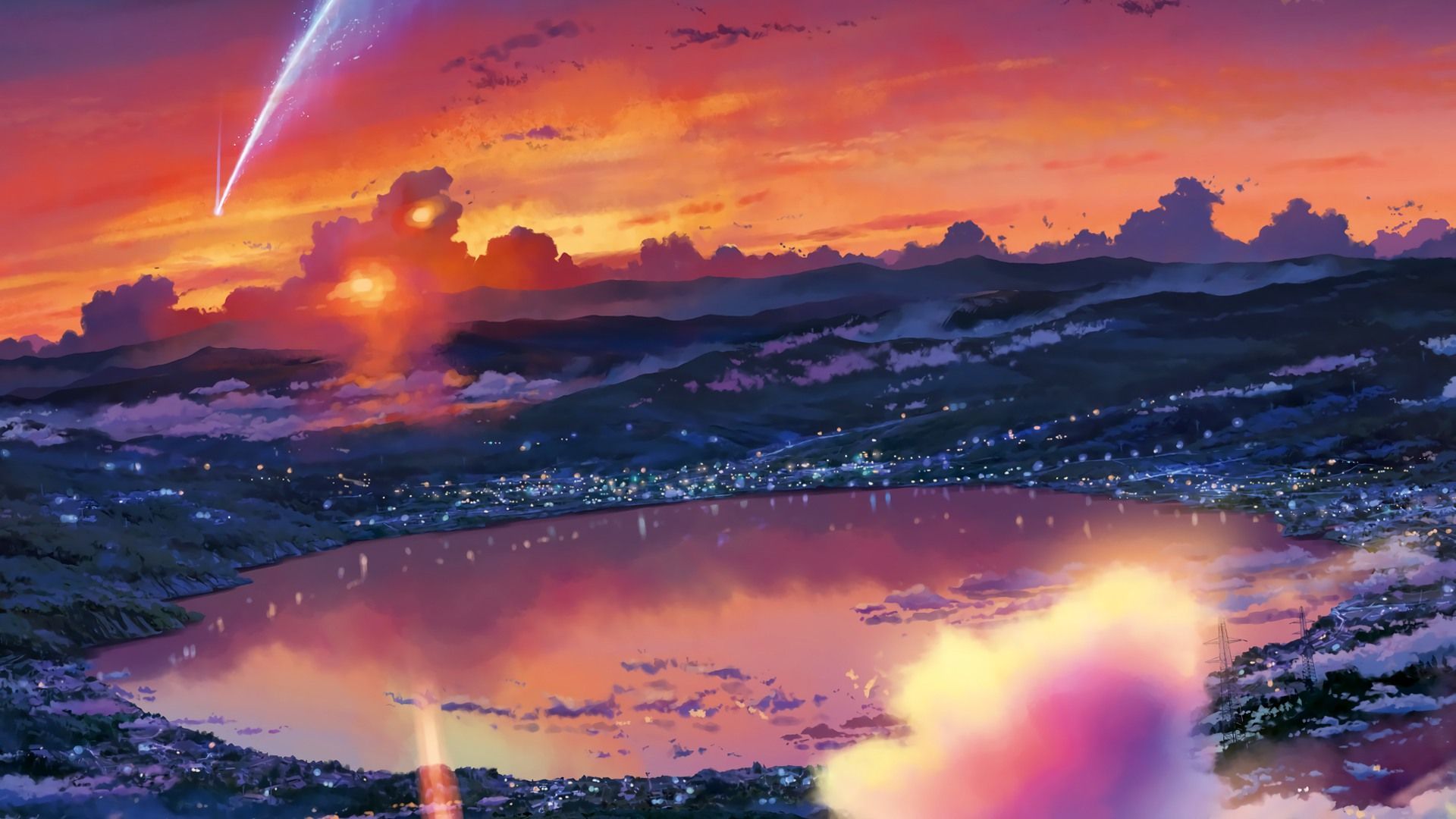 Your Name. Anime Scenery Art Comet Sunrise Clouds. Your