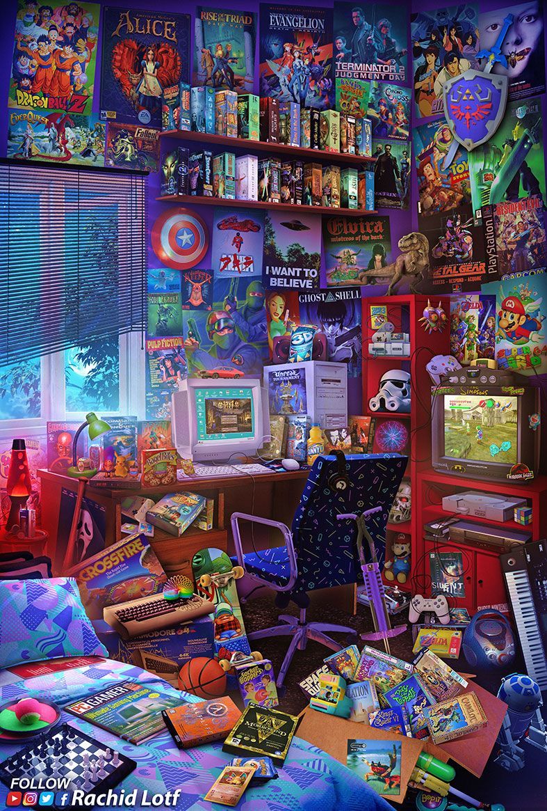 The Ultimate 90s Gaming Room. Retro gaming art, Retro art, Art wallpaper