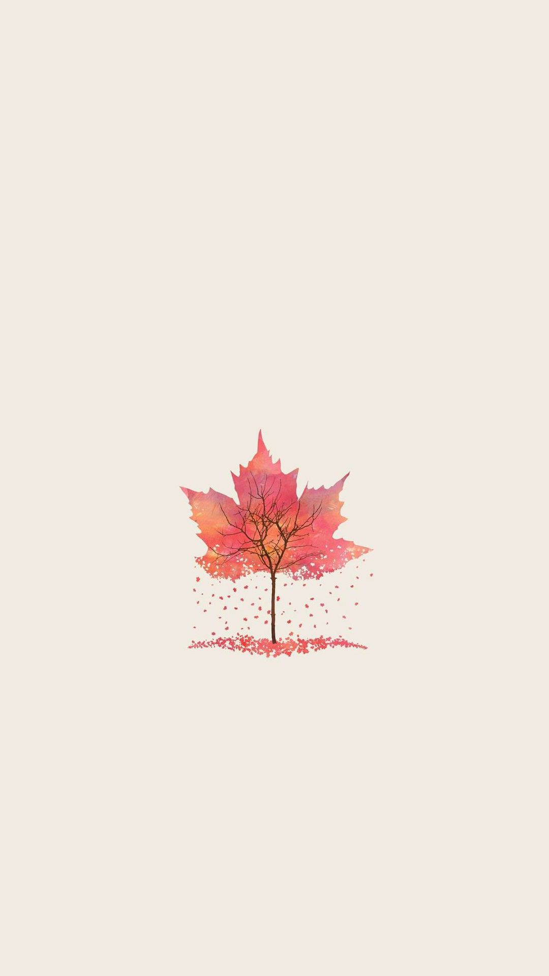 Minimal Autumn Tree Leaf Illustration Android Wallpaper free download