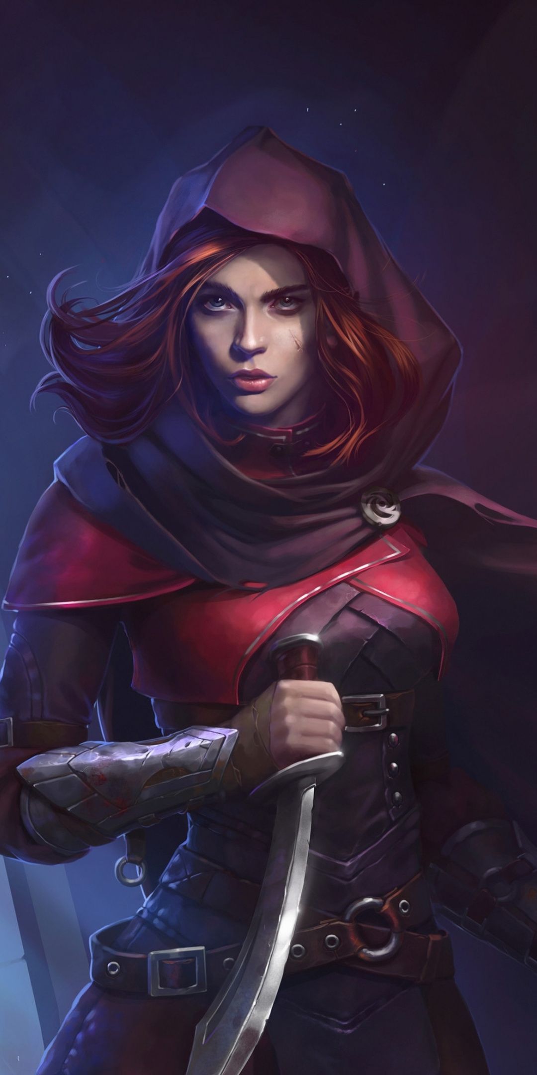 Woman assassin, beautiful, red head, illustration, 1080x2160
