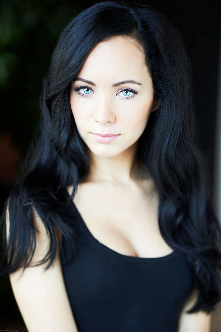 HD wallpaper: Ksenia Solo, women, black hair, blue eyes, portrait