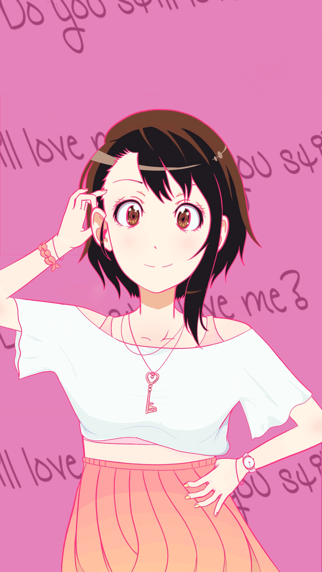 I drew myself a lockscreen wallpaper. Kosaki Onodera from Nisekoi [OC]