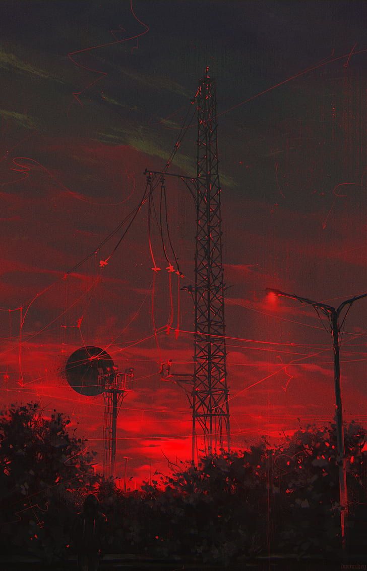 HD wallpaper: Daena Key, red background, street light, tower