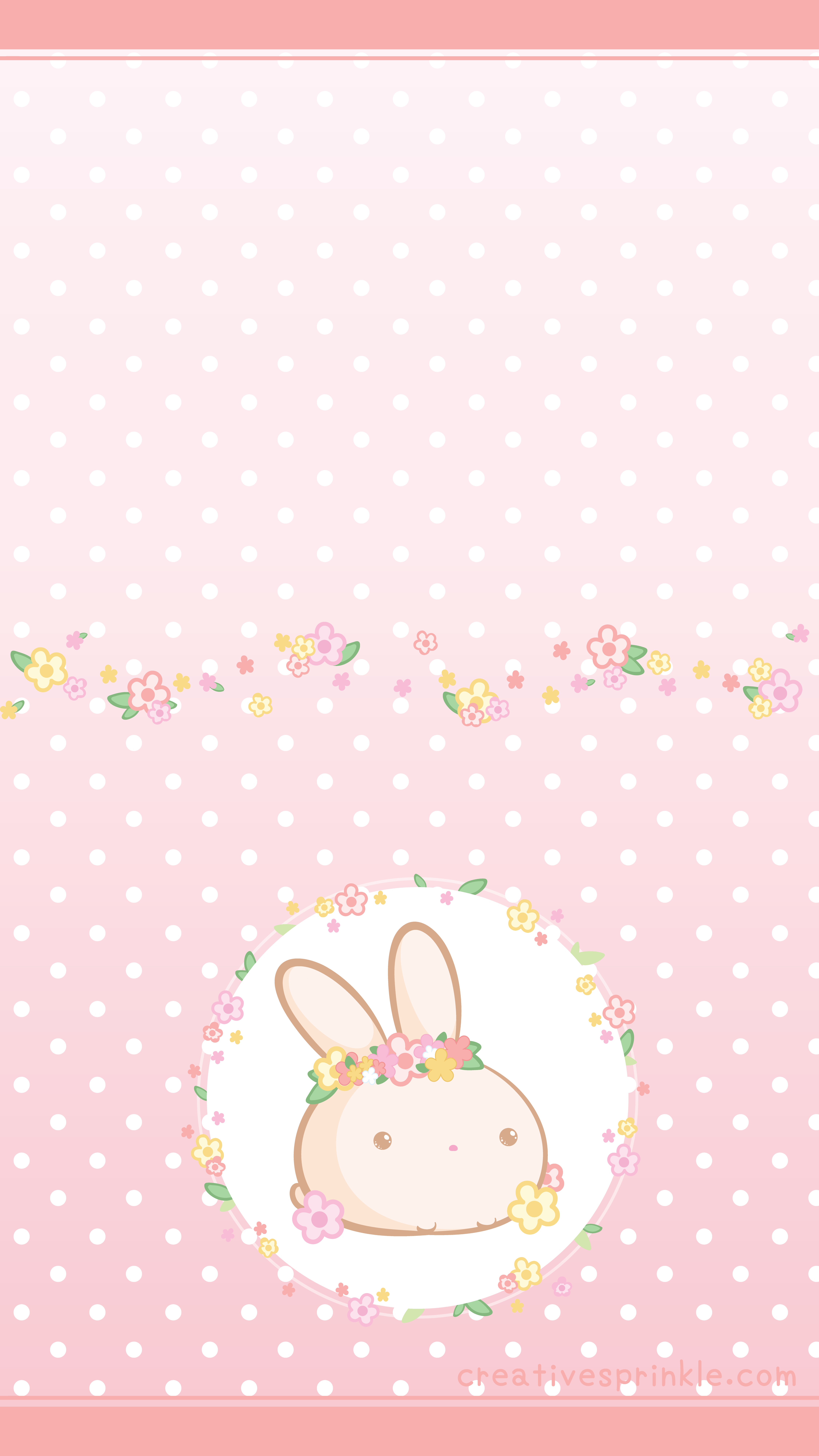 Kawaii Brown Baby Bunny With Floral Wreaths Pink Wallpaper