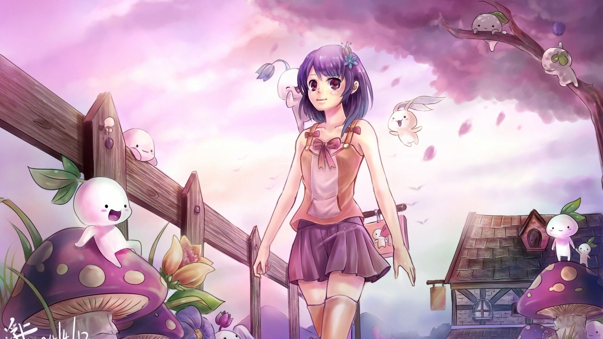 Free download manga anime cute purple girl bunny mushrooms HD