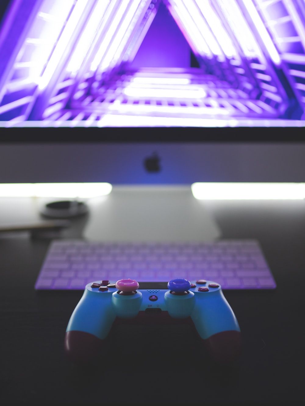 blue Sony PS4 controller photo