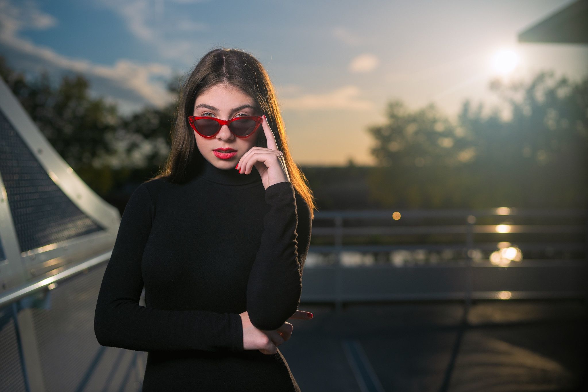 Women Model Models Girl Woman Black Hair Sunglasses HD Wallpaper