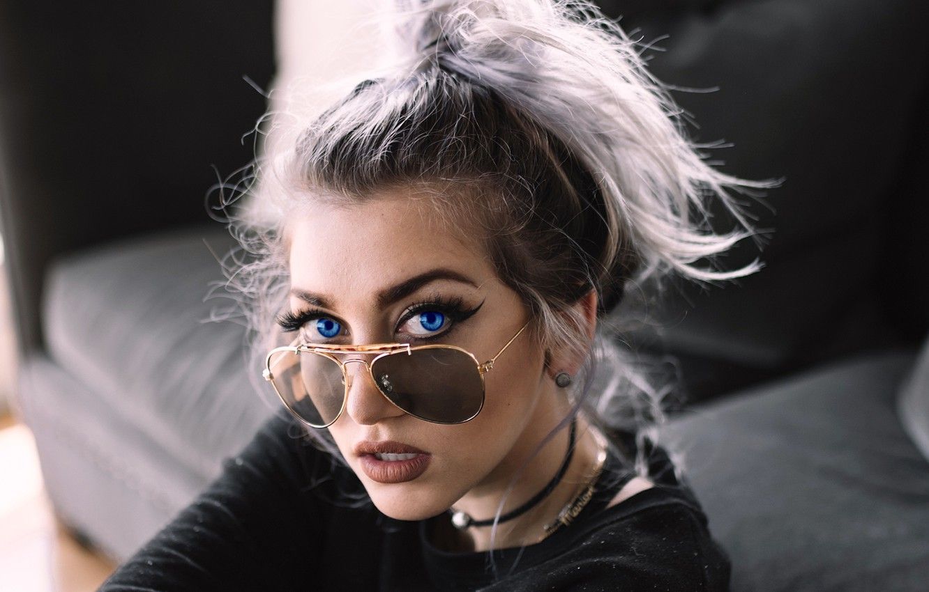 Wallpaper girl, beautiful, blue eyes, sunglasses, beautiful eyes, white hair, open mouth, women with glasses image for desktop, section девушки