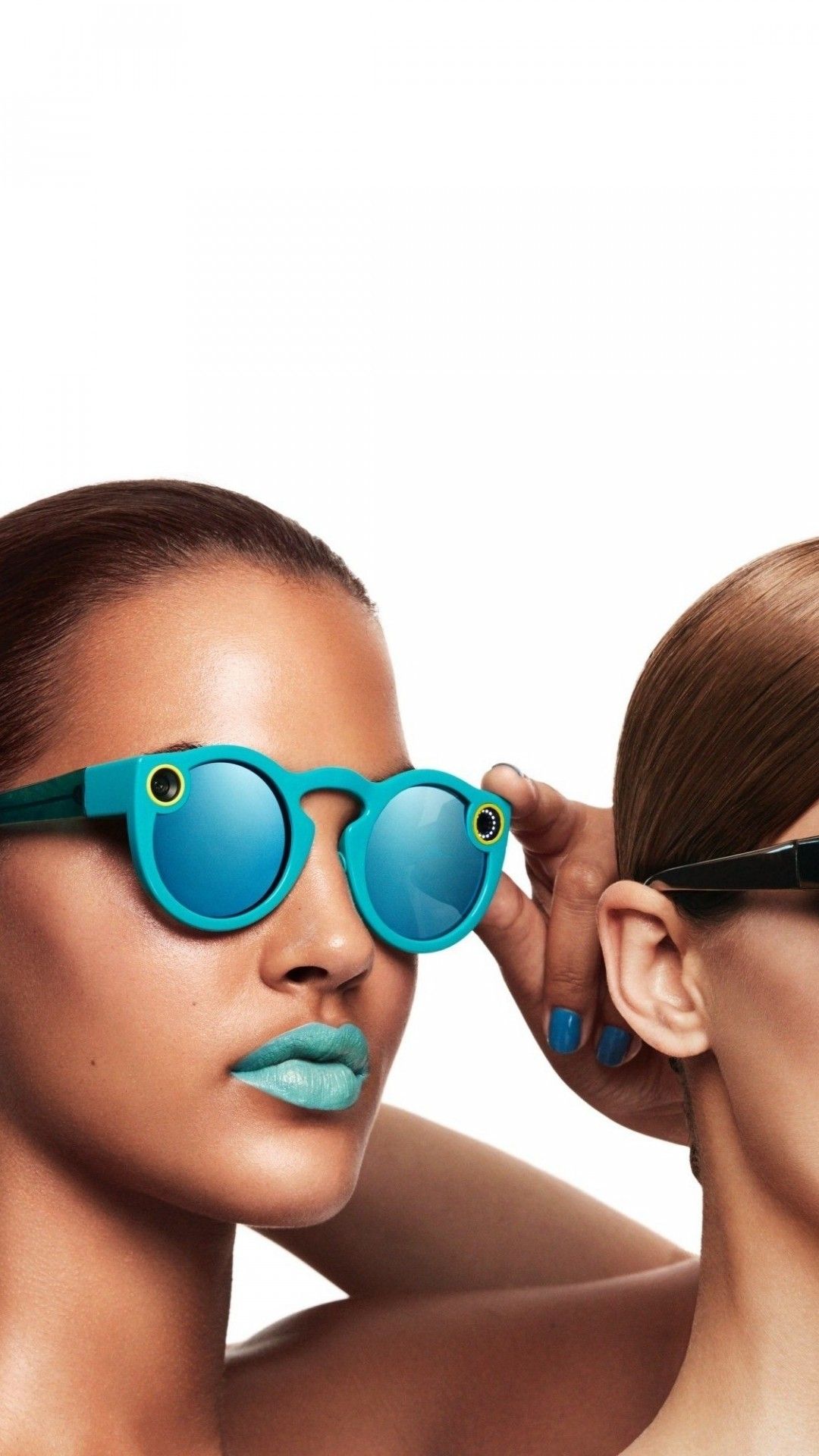 Wallpaper Snapchat glasses, girl, blue lips, google glass