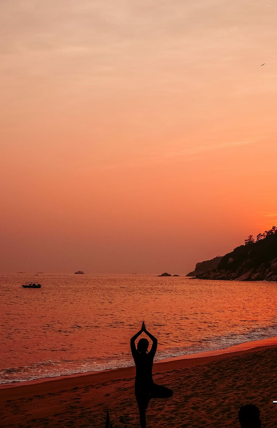 HD wallpaper: Namaste on the beach, silhouette photo of woman