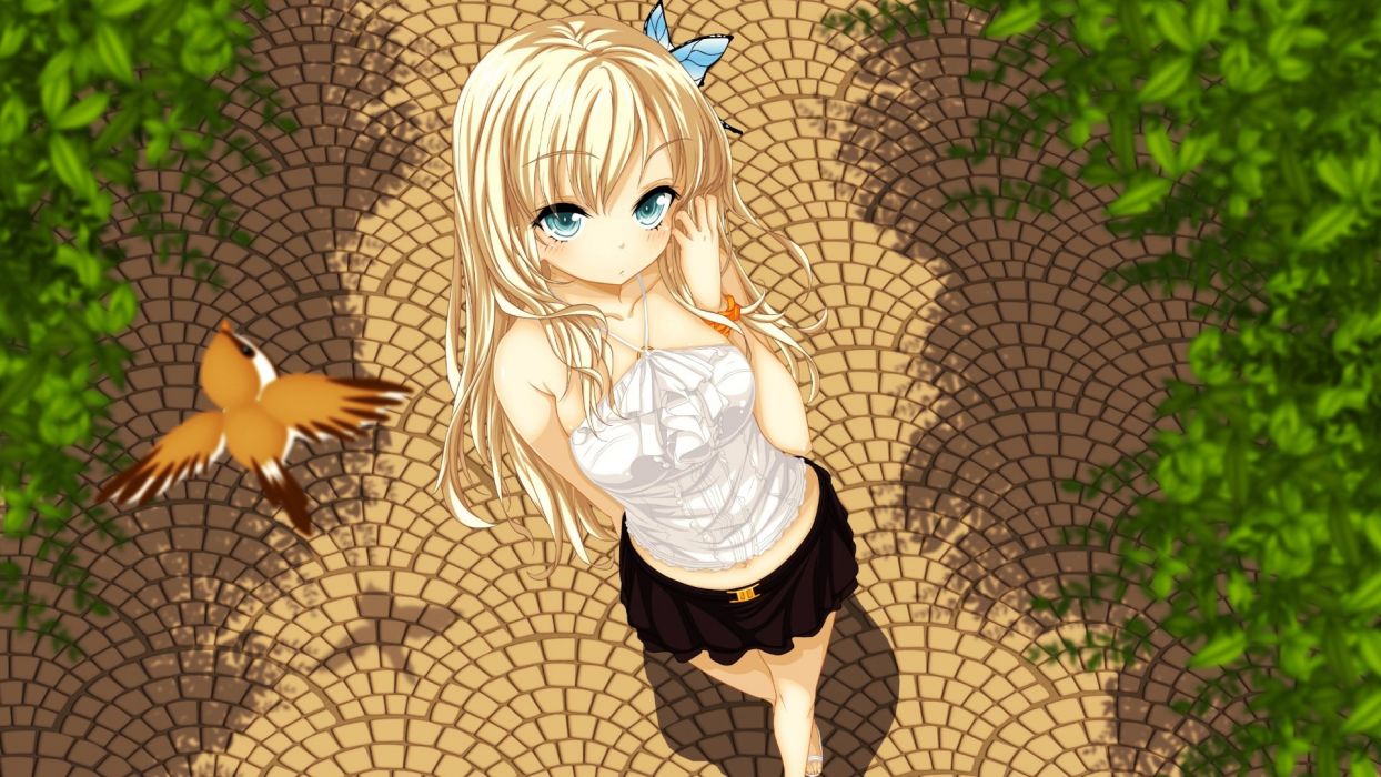 Alone bird flower blonde anime girl wallpaperx1080