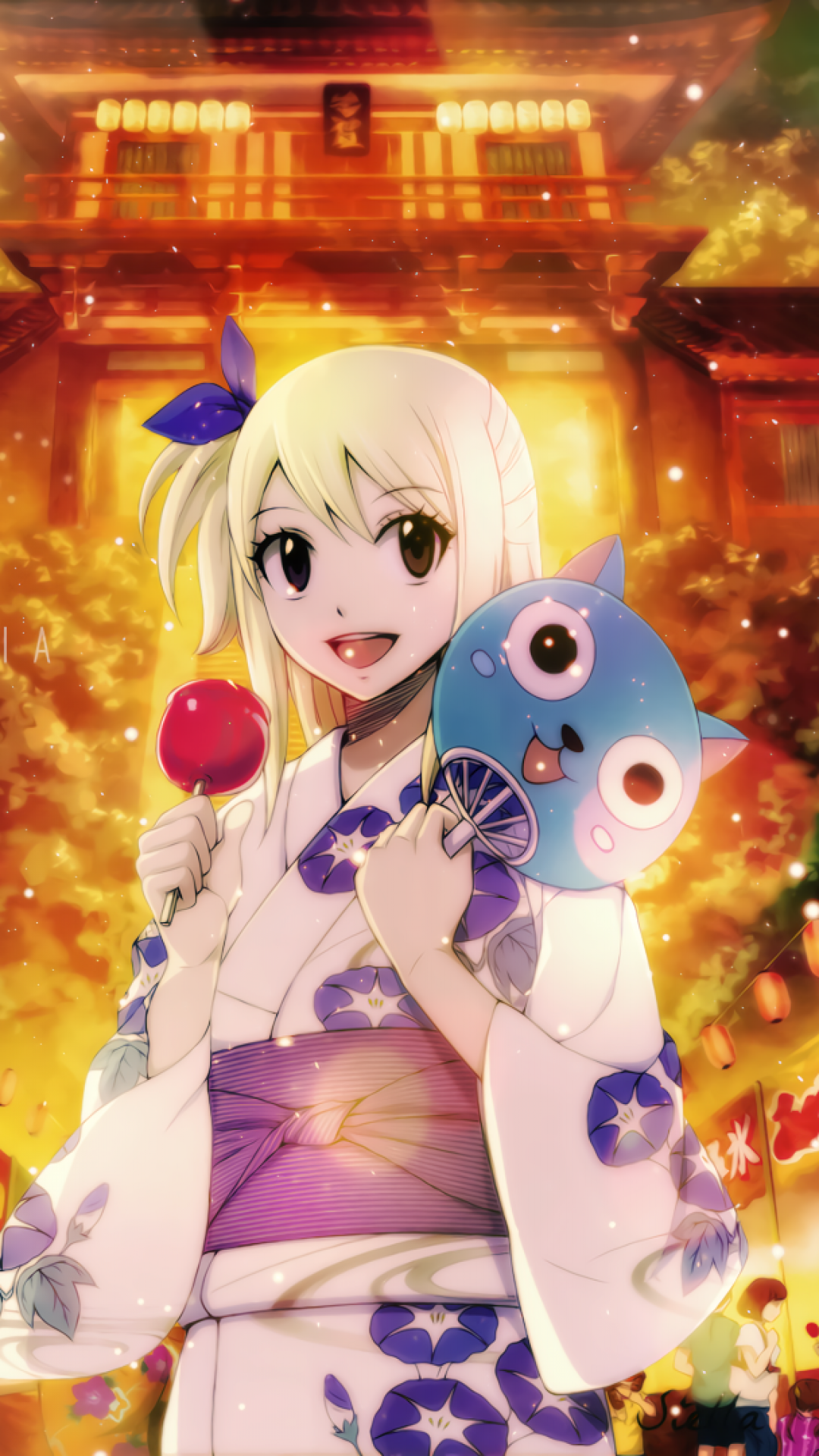 Download 1080x1920 Fairy Tail, Lucy Heartfilia, Yukata, Festival