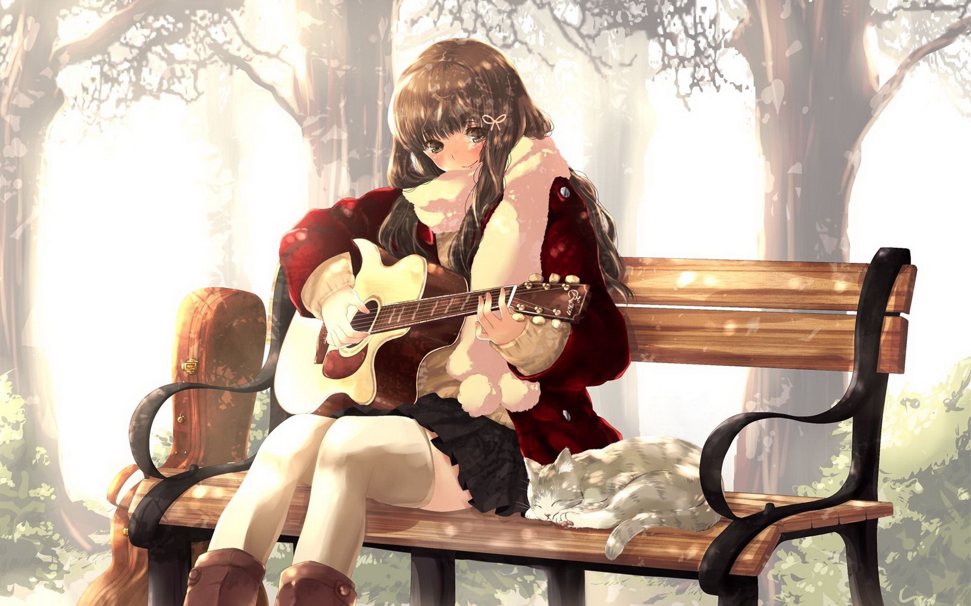 Music guitar anime girl HD wallpaper Wallpaper