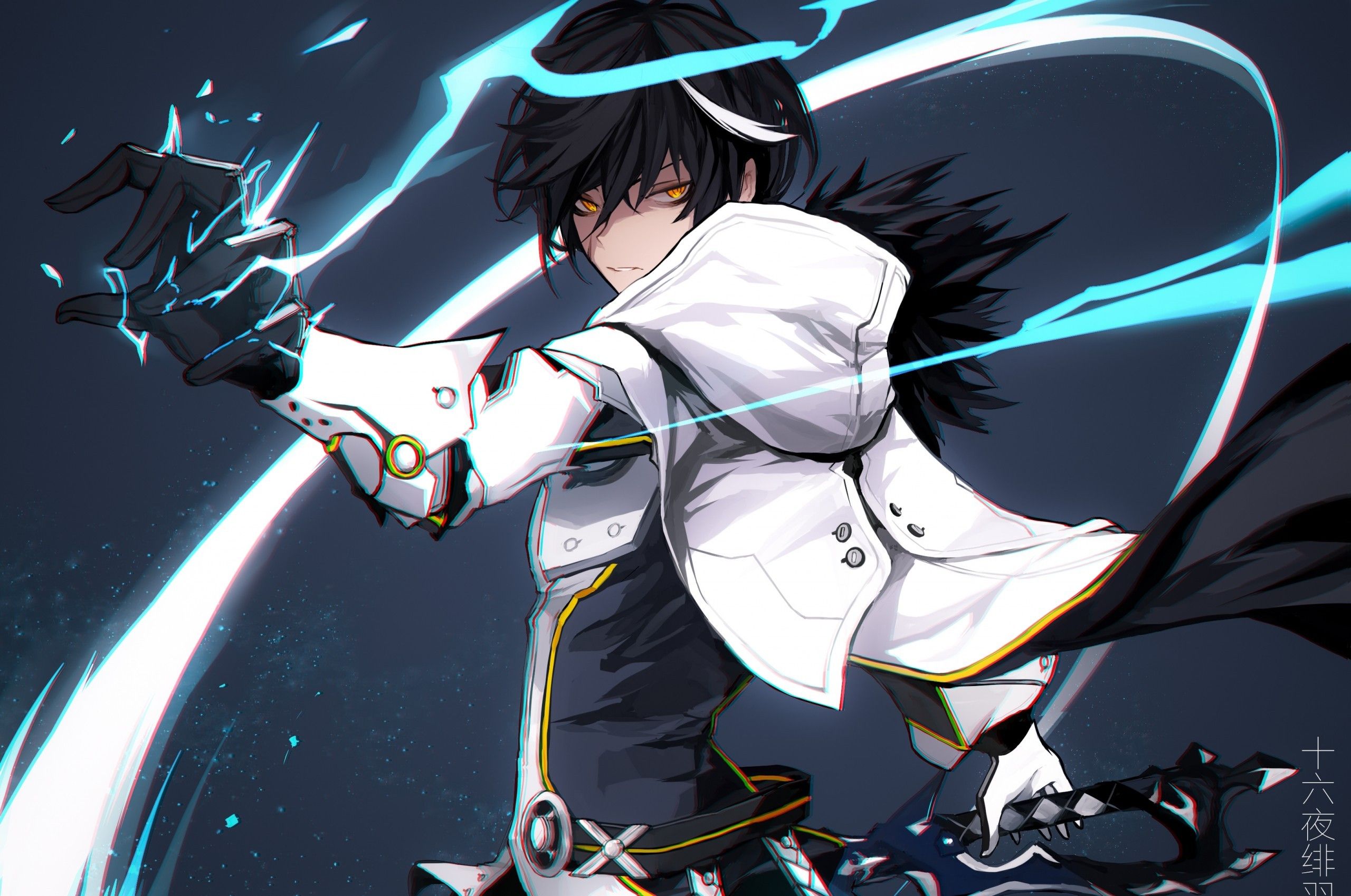 Download 2560x1698 Raven, Elsword, Magic, Anime Boy, Cape, Black