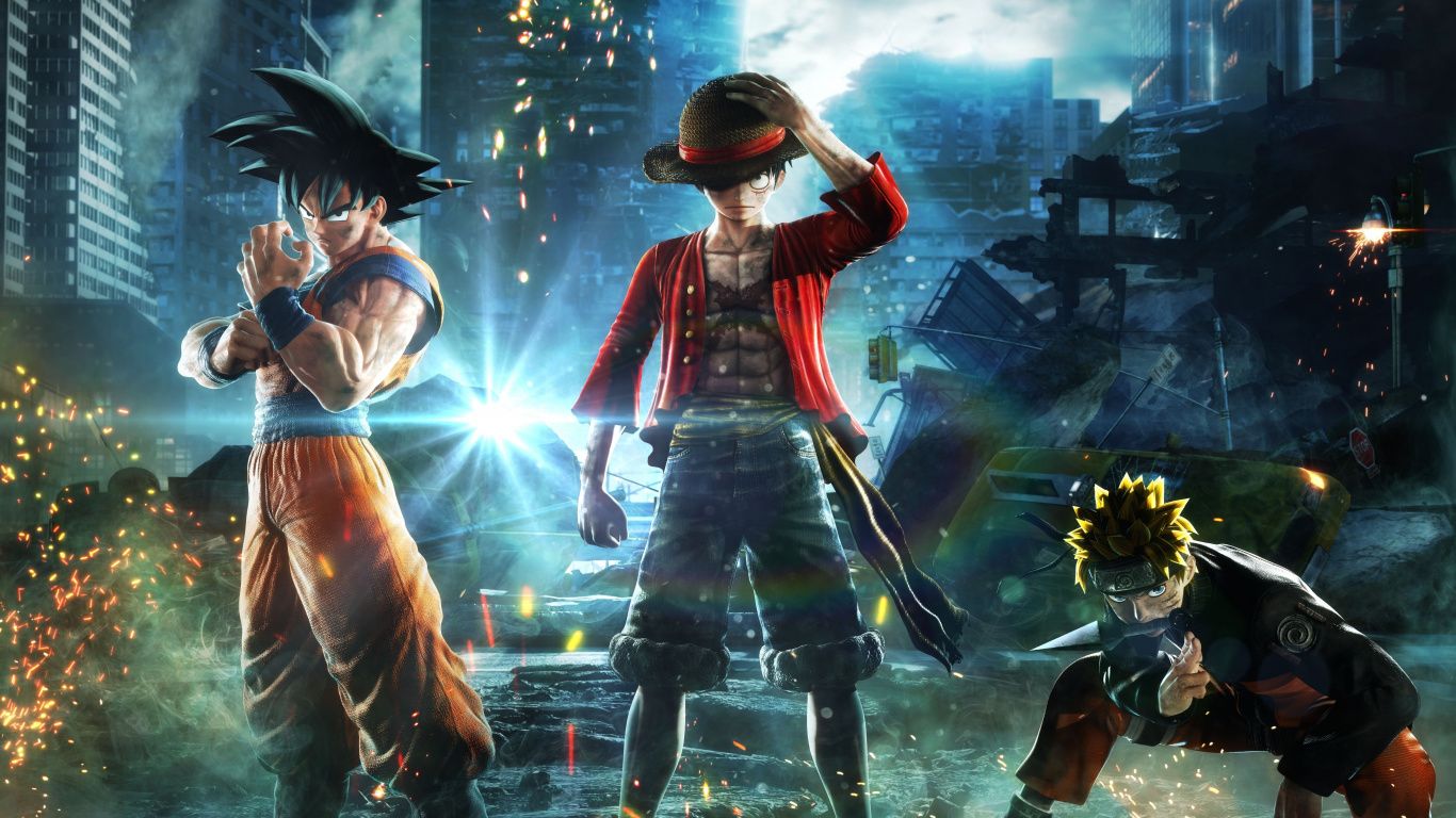 Download 1366x768 wallpaper jump force, anime video game, goku