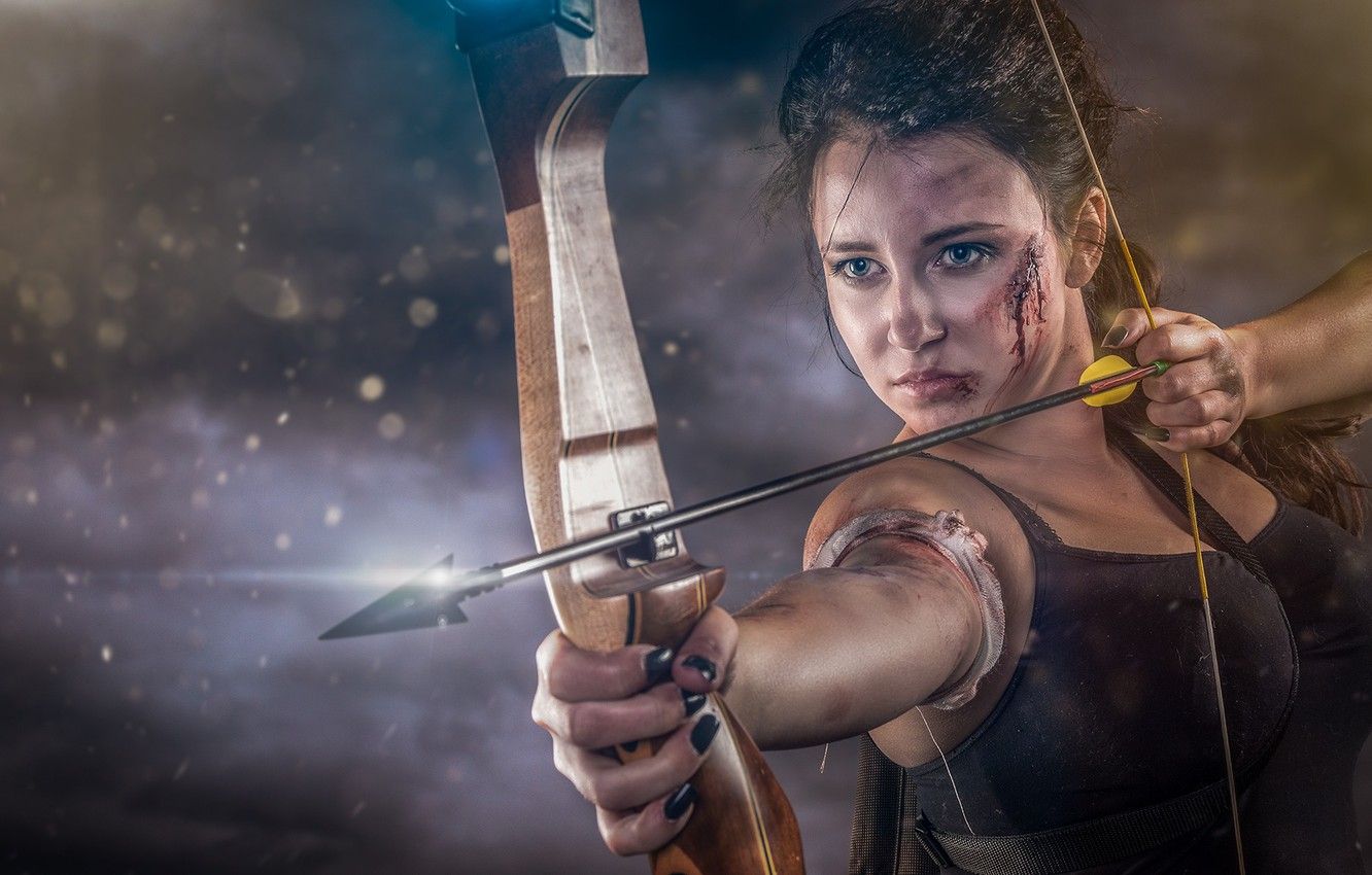 Wallpaper girl, bow, arrow, string, wound, Abel Tonkens image