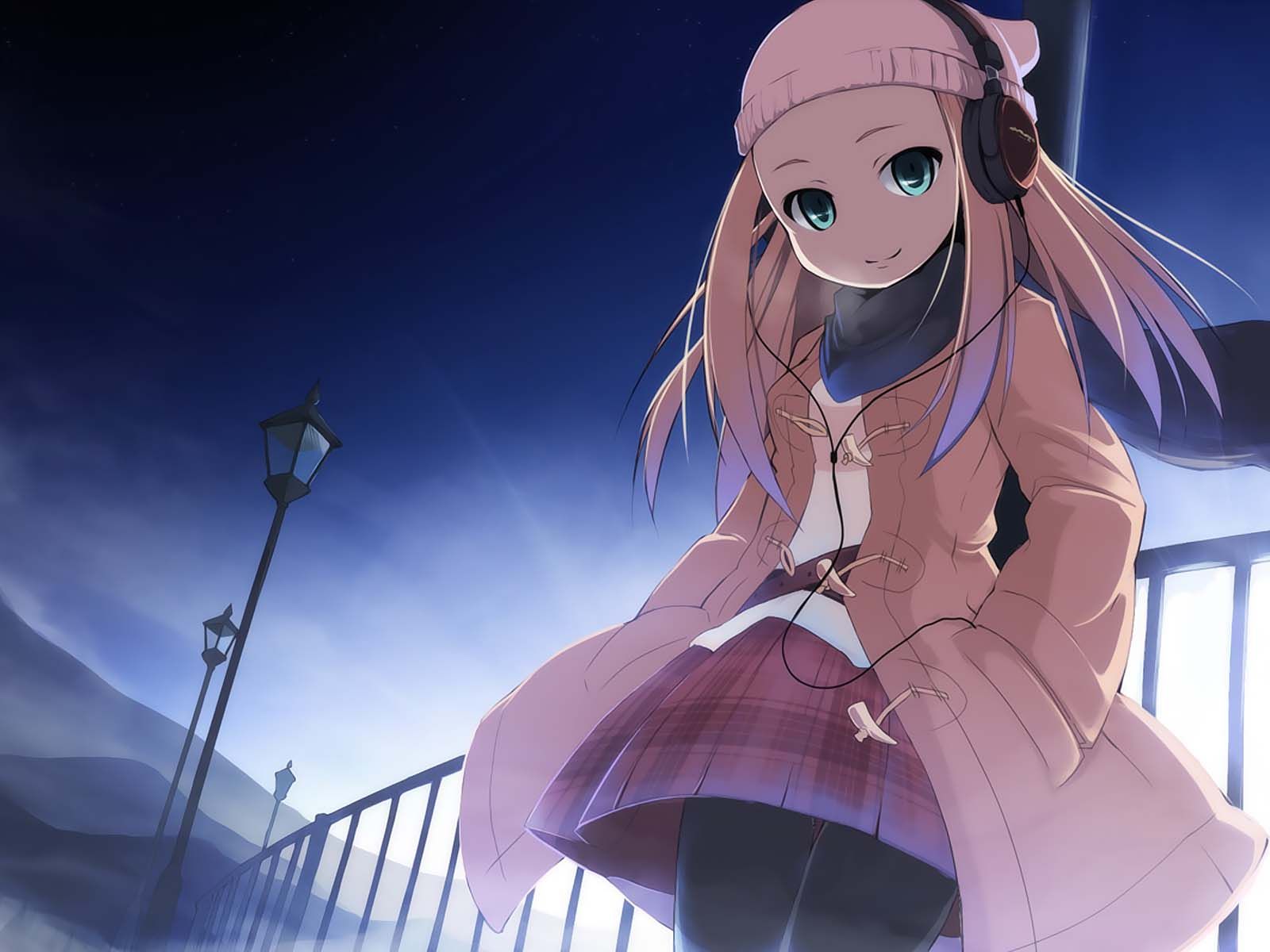 anime, Anime Girls, Headphones, Original Characters, Green Eyes