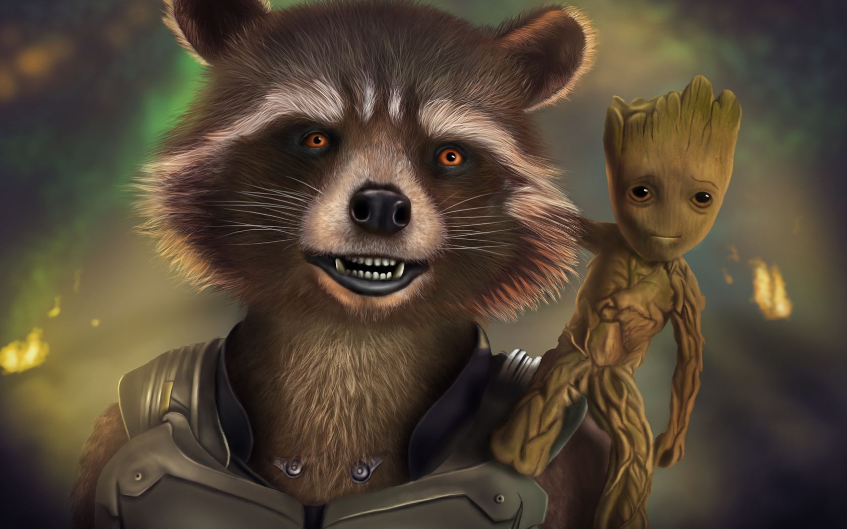 Rocket And Baby Groot Artwork 1680x1050 Resolution HD 4k