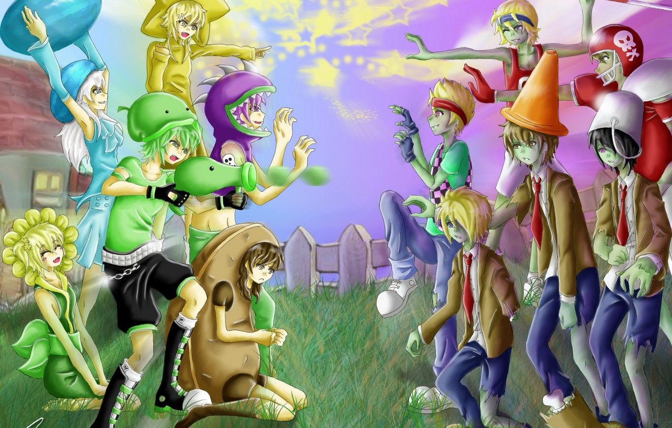 Wallpaper anime, the game, boys, anime, Katkat, Plants vs. Zombies