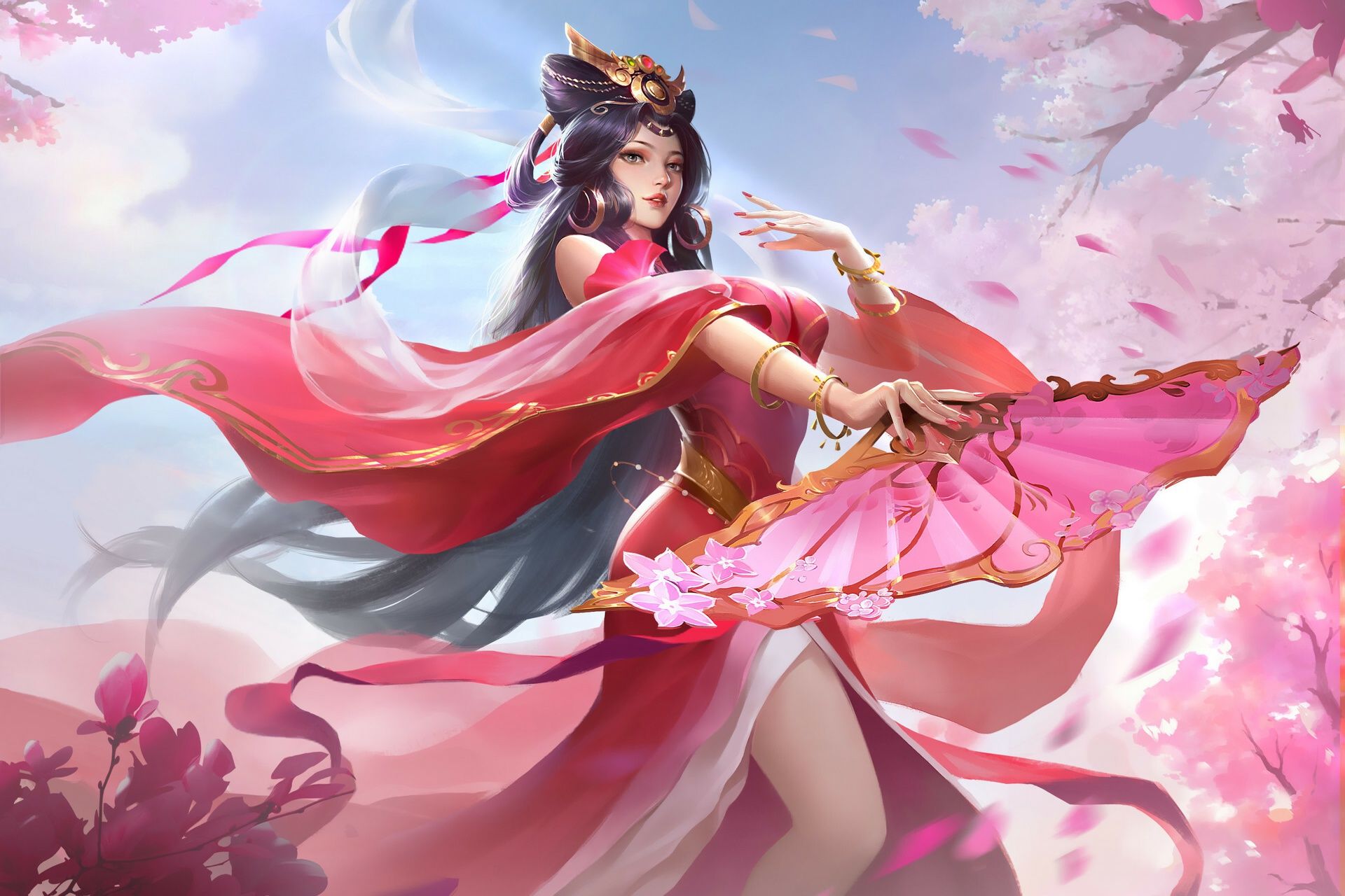 Anime Girl In Chinese Pink Dress Dancing, HD Anime, 4k Wallpapers