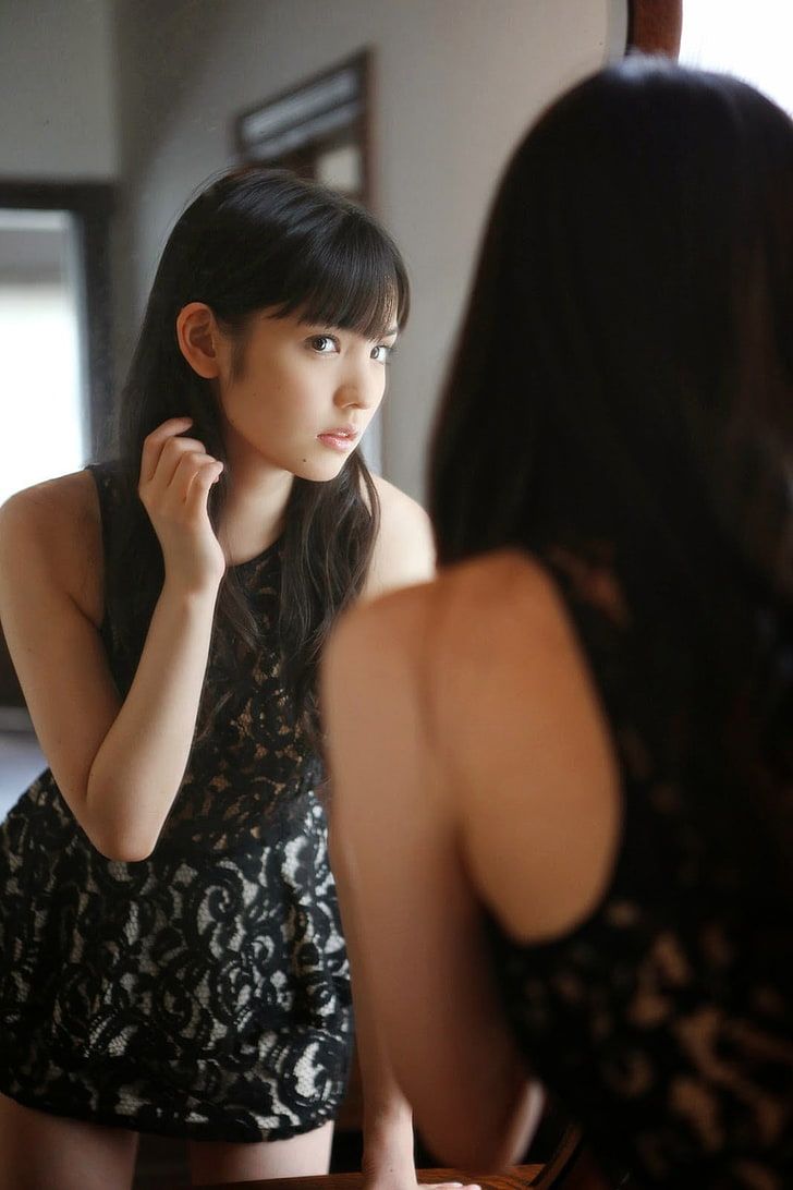 HD wallpaper: Asian, women, brunette, mirror, miniskirt, adult