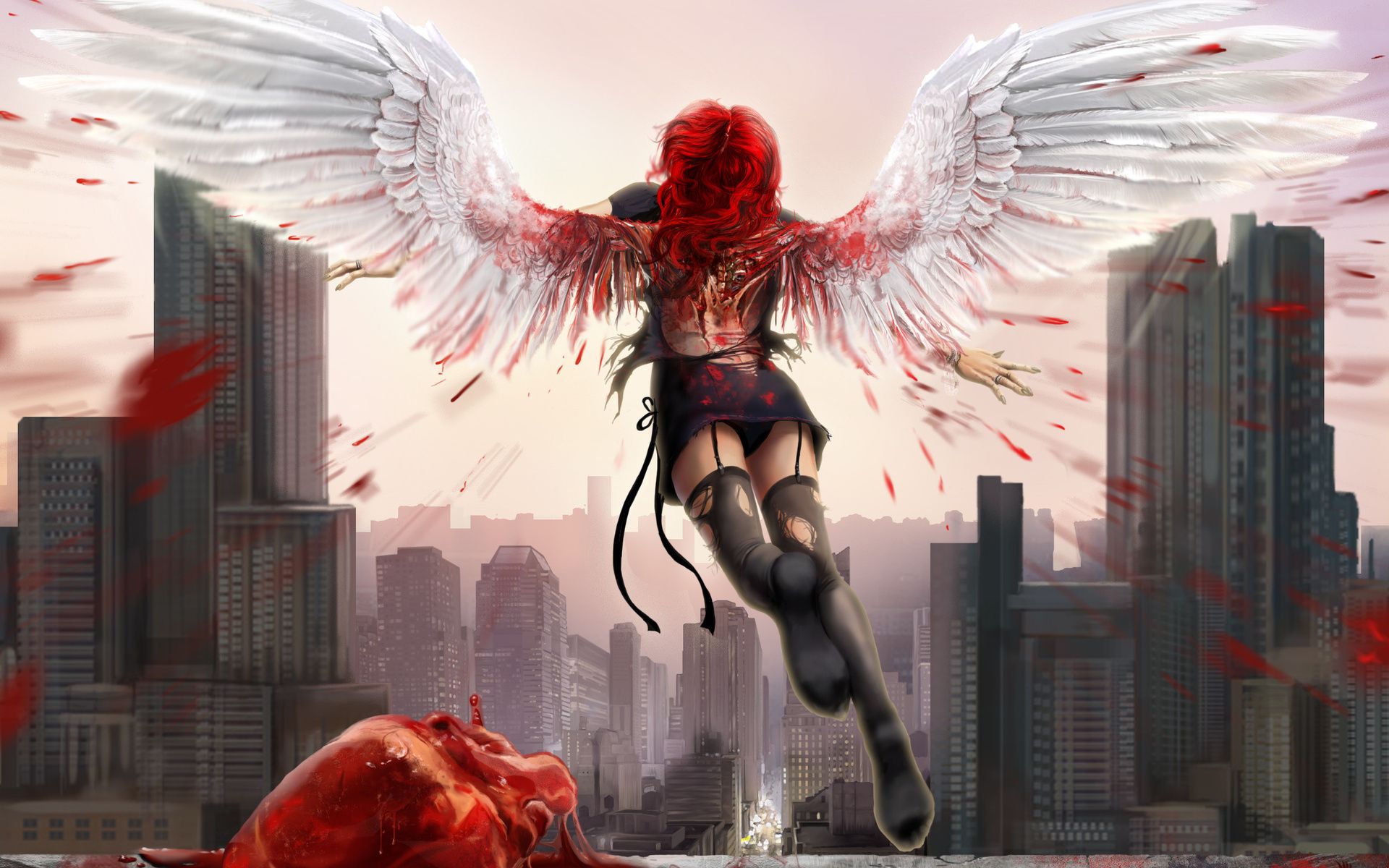 Love Romance Angels Gore Blood Girl Women Cities Wallpaper