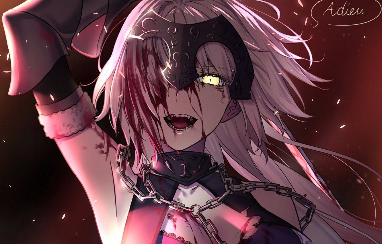 Wallpapers Joan of Arc, blood, girl, Fate / Grand Order, crazy.