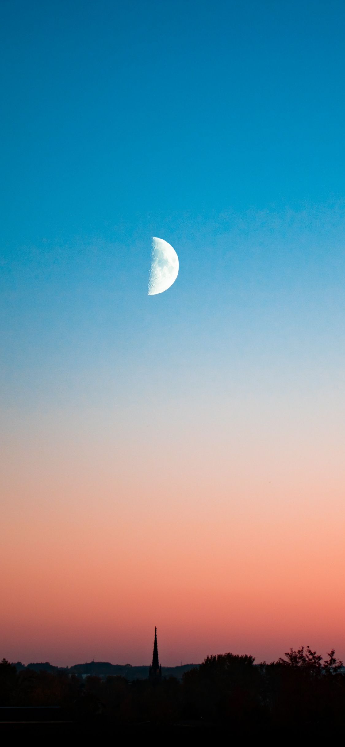 Download 1125x2436 wallpaper half moon, landscape, sky, minimal