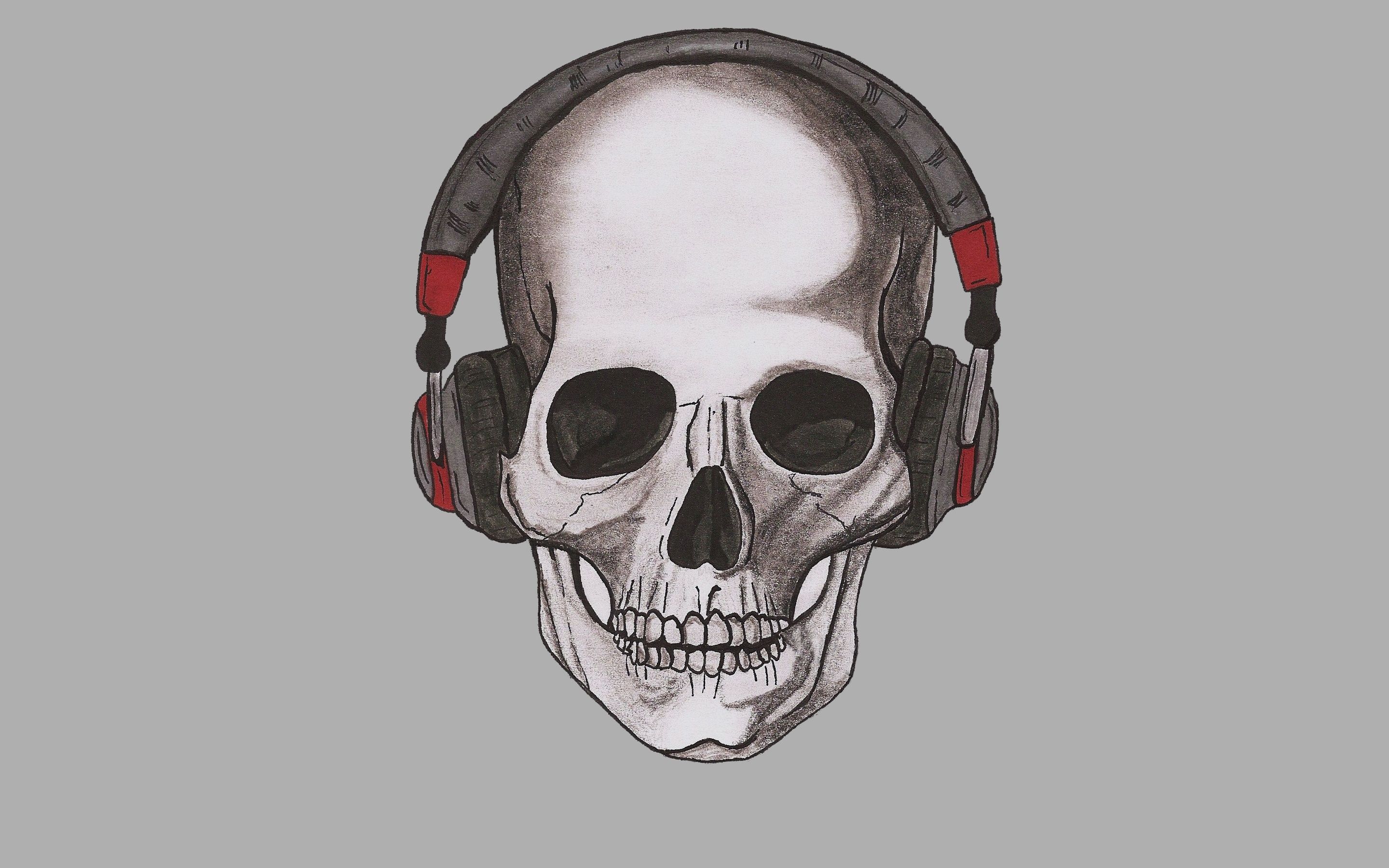 Photos Skulls Headphones Painting Art Gray background 2880x1800
