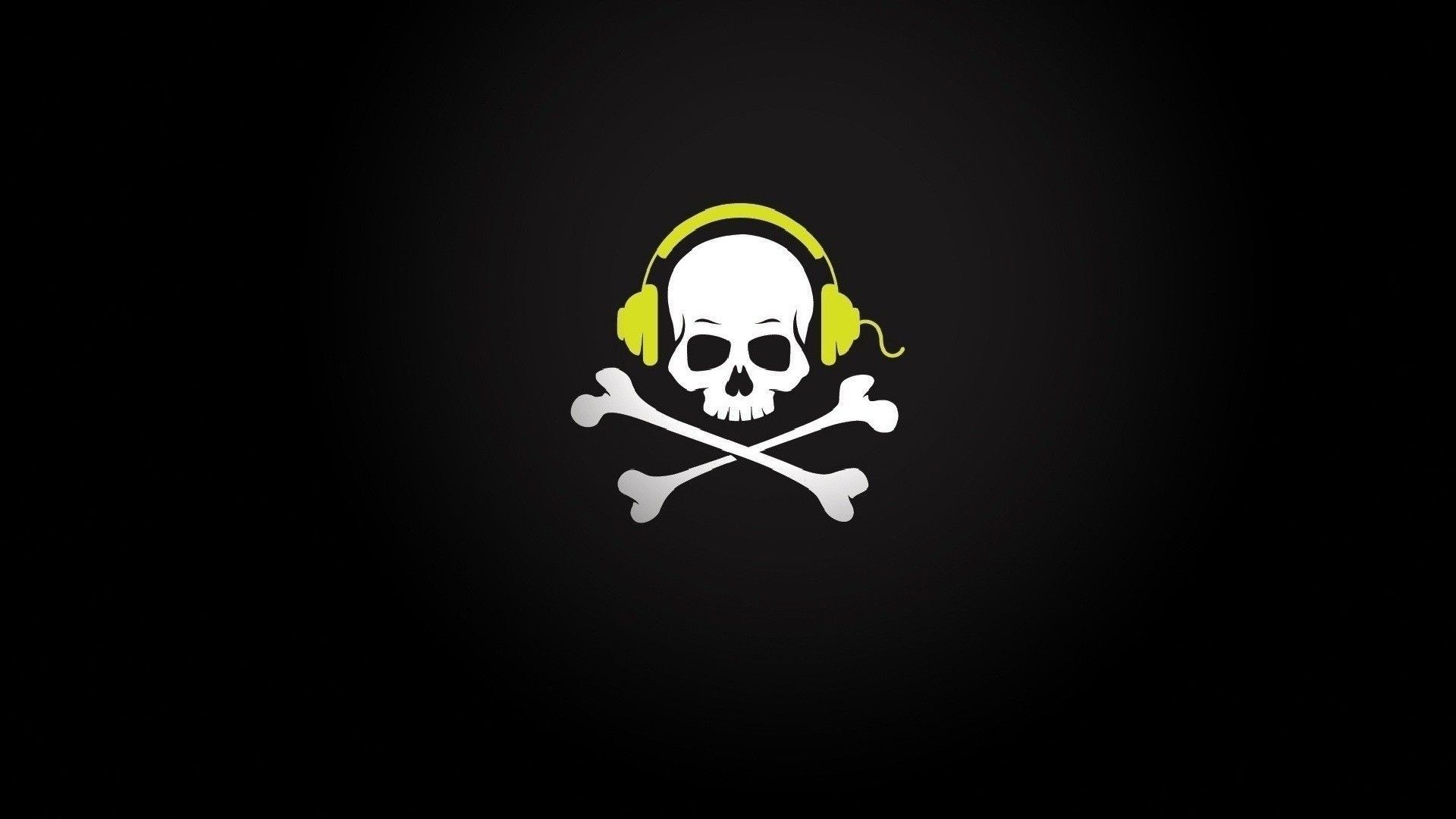 Pirate Skull in yellow headphones Desktop wallpaper 1920x1080