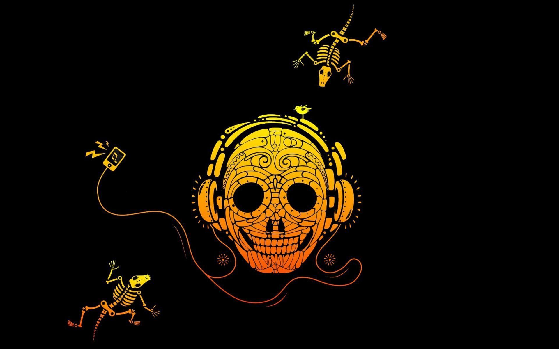 Skull with headphones on HD desktop wallpaper, Widescreen, High