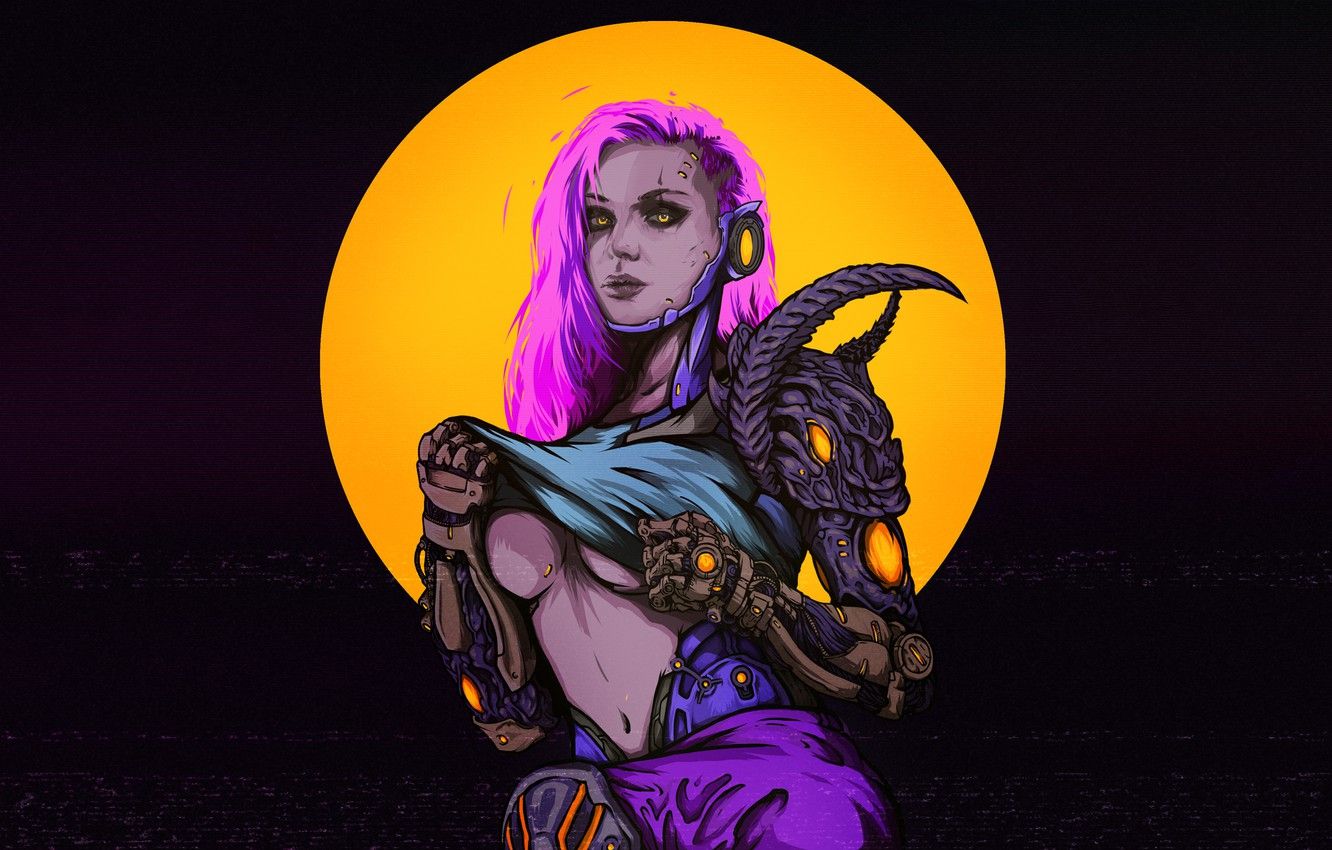 Wallpaper Cyborg, Figure, Illustration, Cyberpunk,