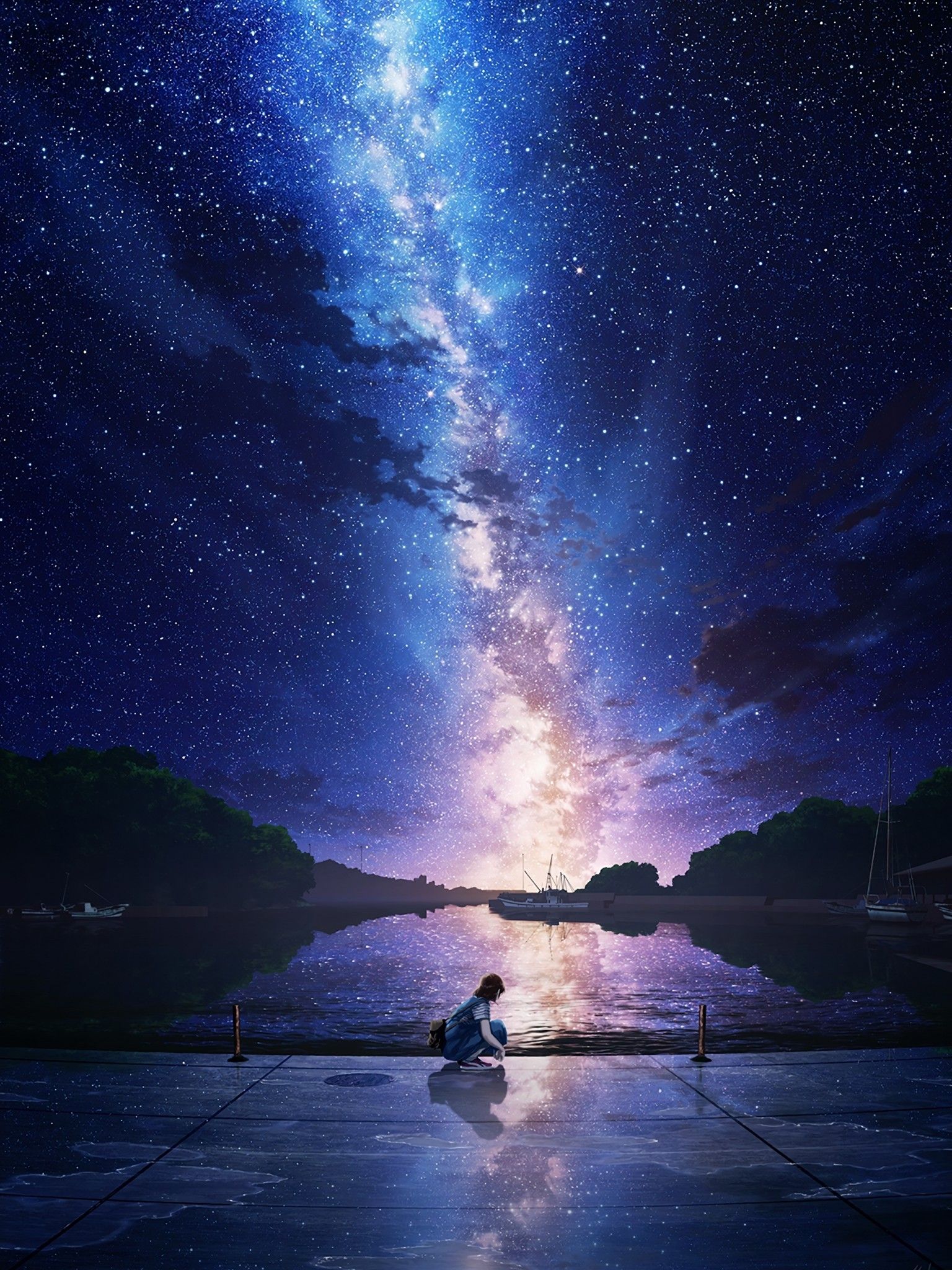 Download 1536x2048 Anime Landscape, Stars, Night, Scenic