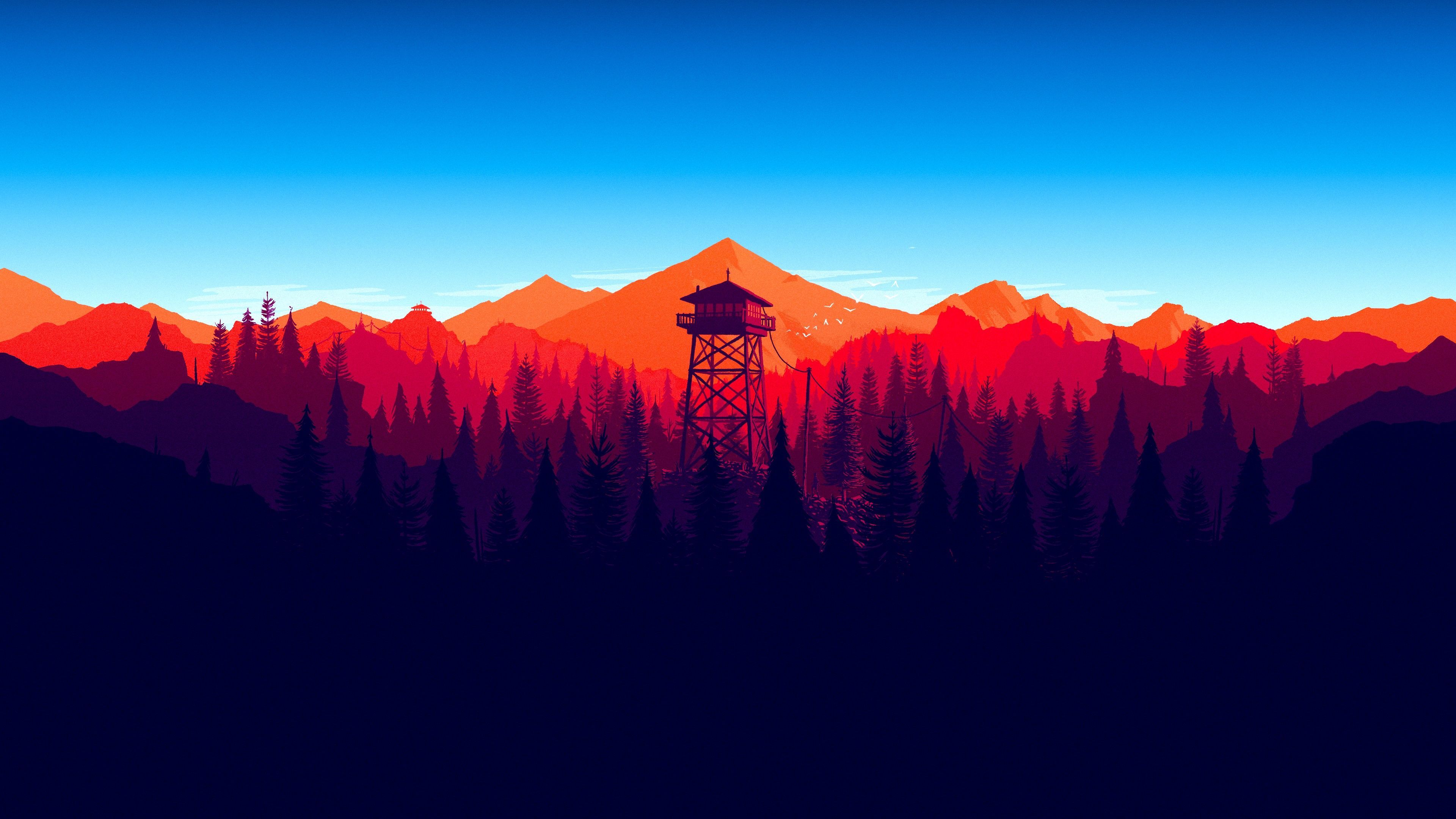 Firewatch Forest Mountains Minimalism 4k 2048x1152