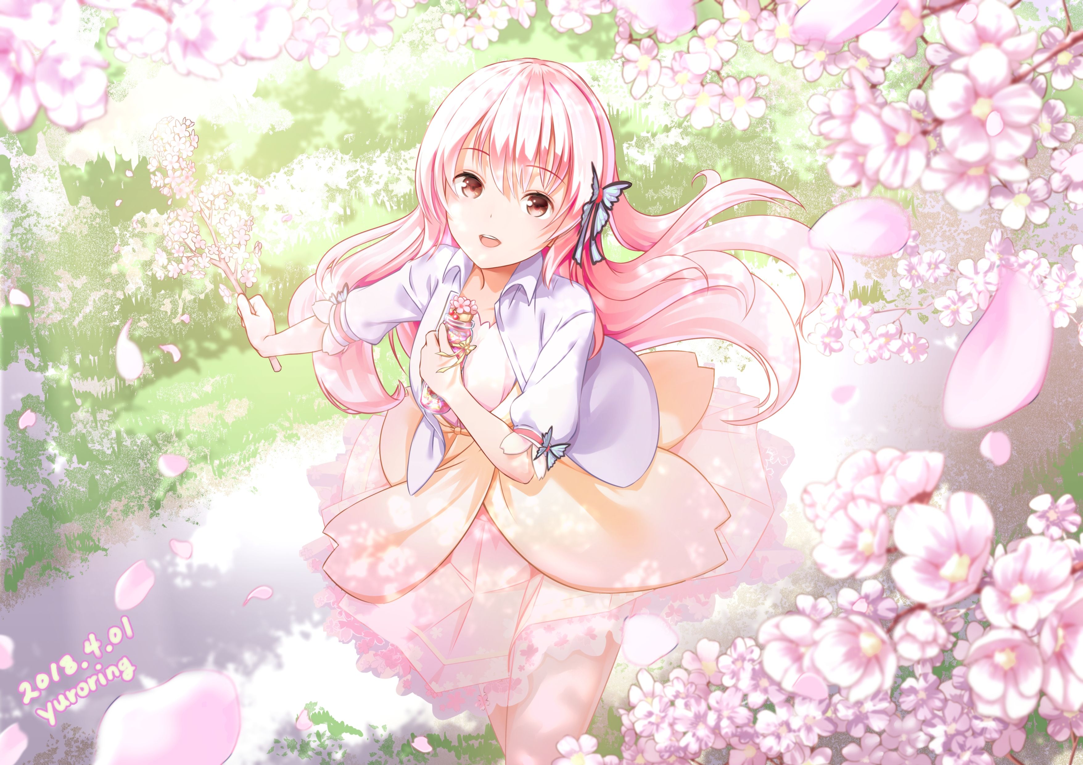 Download 3512x2483 Anime Girl, Sakura Blossom, Pink Hair