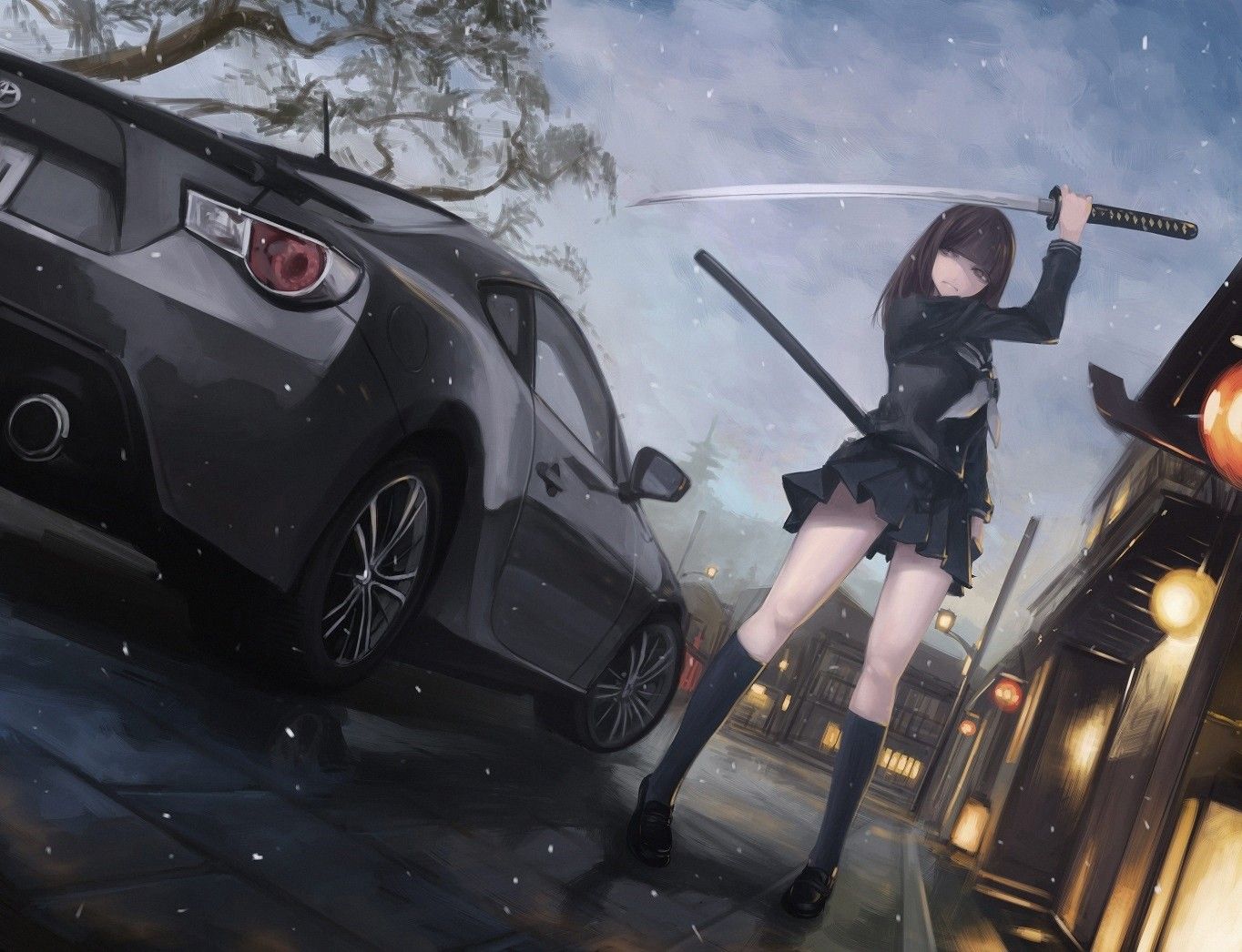 #anime girls, #GT #Toyota GT #car, wallpaper HD Wallpaper