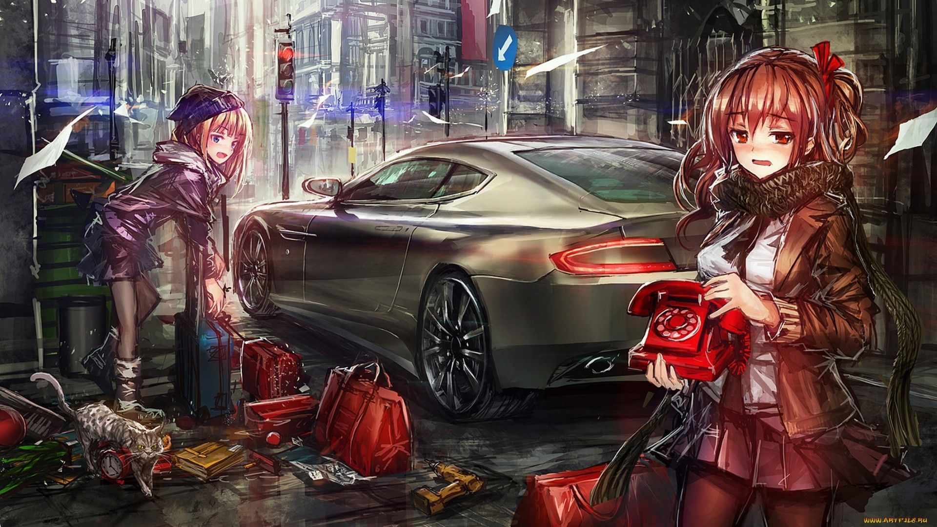 Anime Girl with Car Wallpaper