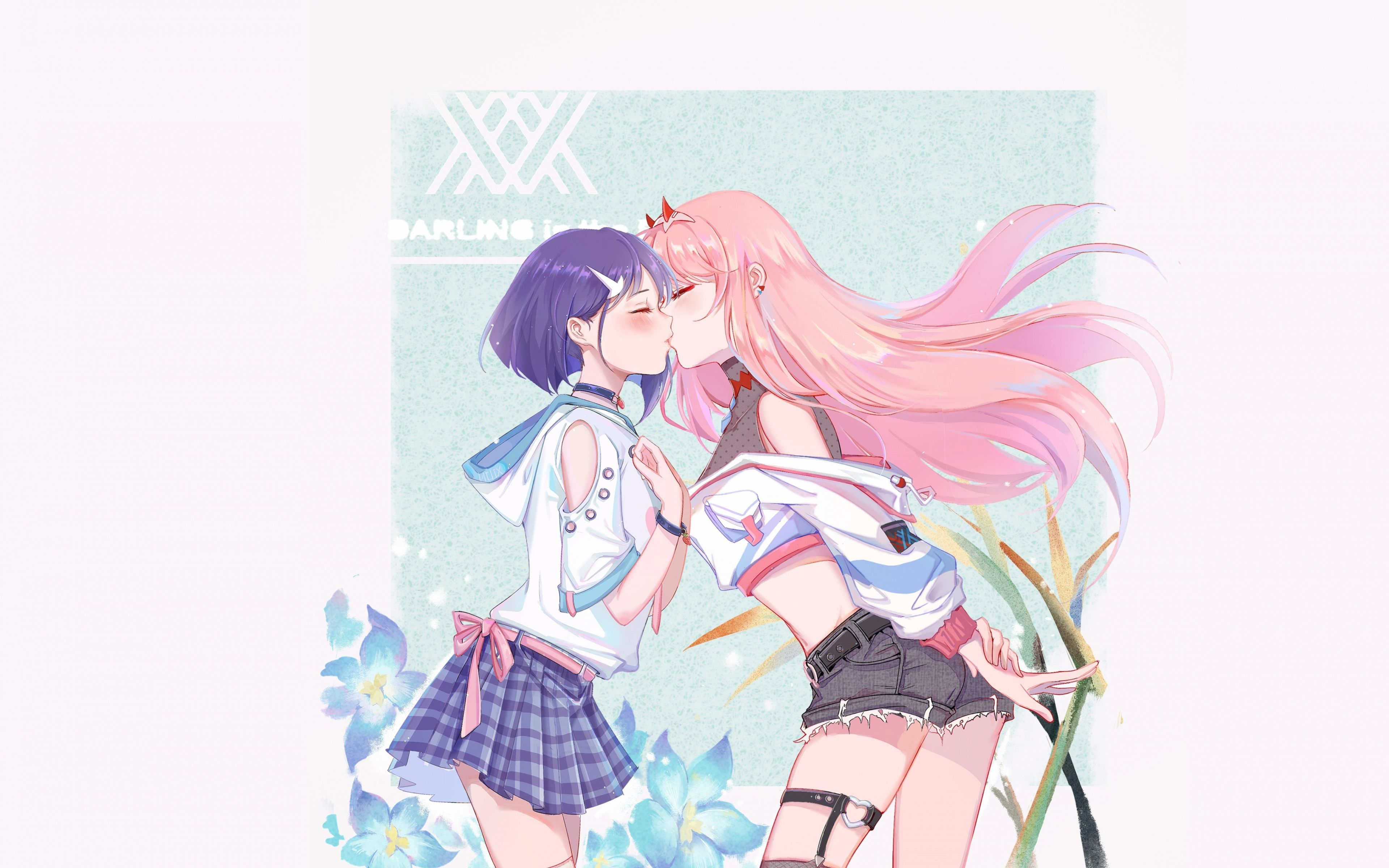Download 3840x2400 wallpaper ichigo and zero two, kiss, anime