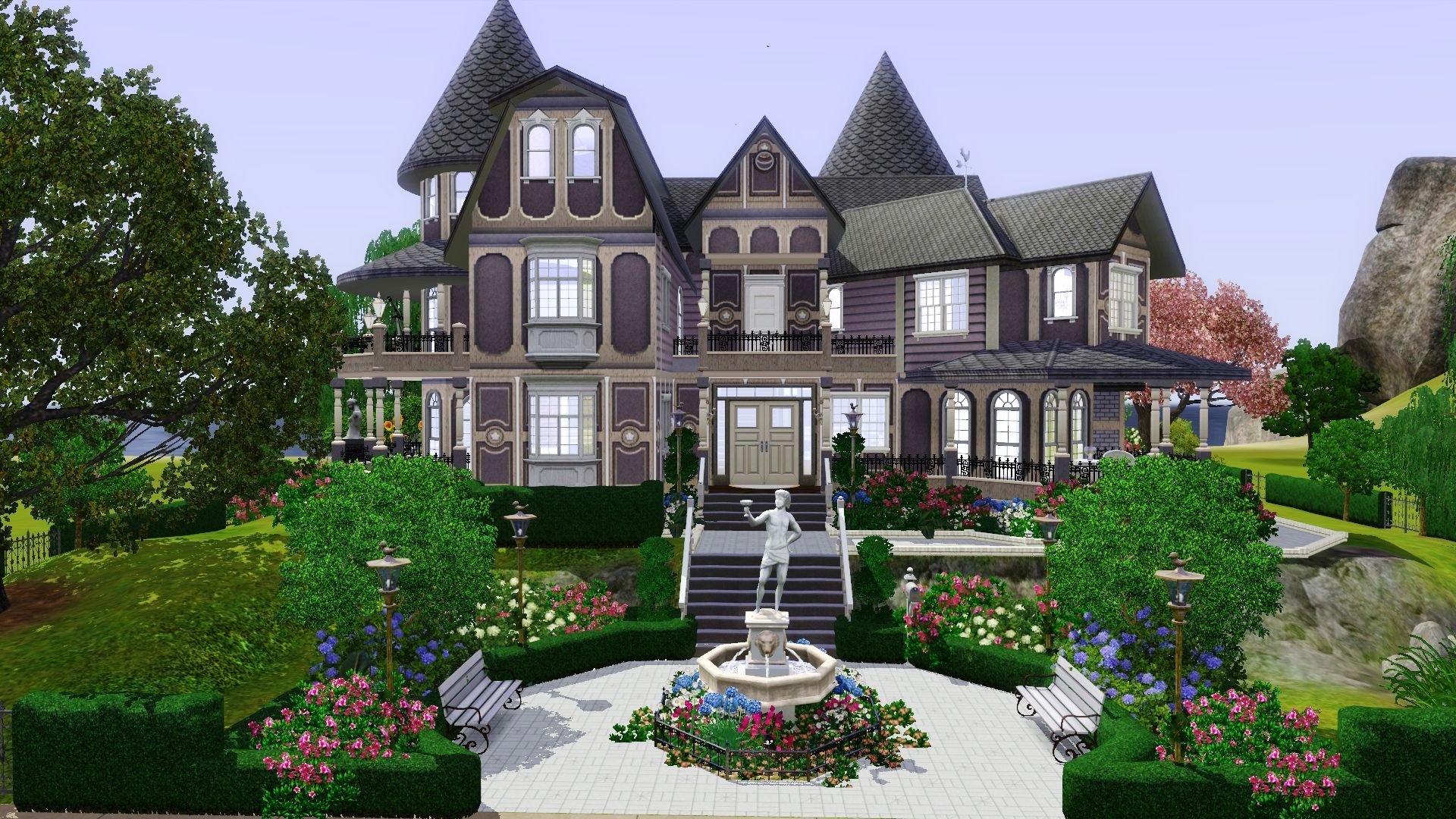 Picture 3D Graphics Mansion Houses Landscape design 1920x1080