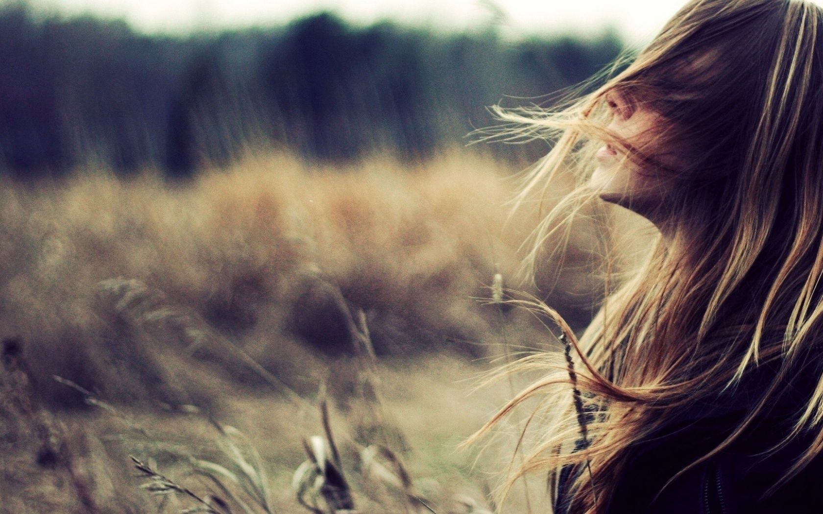 Beautiful Girl with Wind in Her Hair desktop PC and Mac