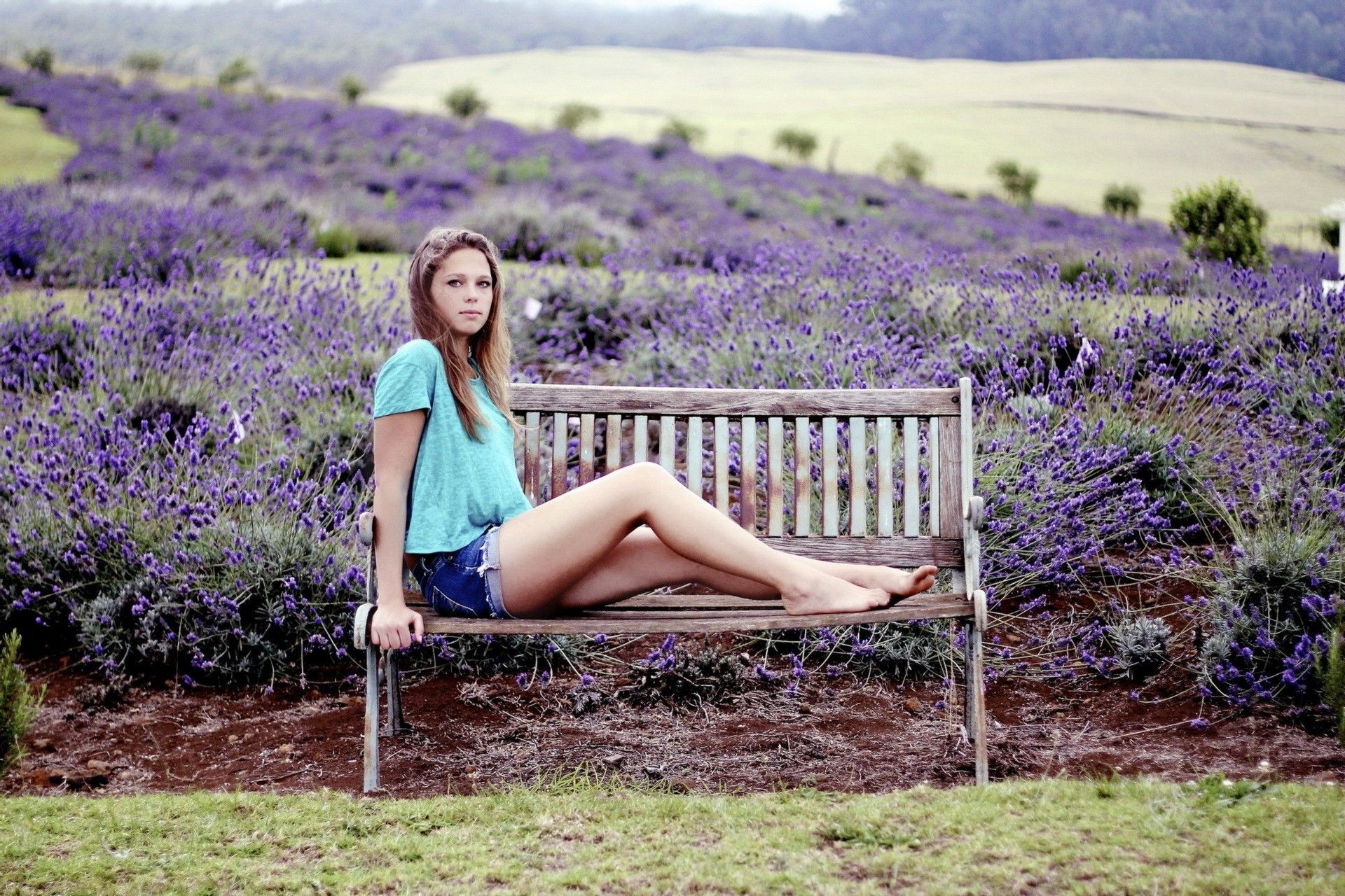 women Outdoors, Sitting, Women, Model, Bench Wallpaper HD