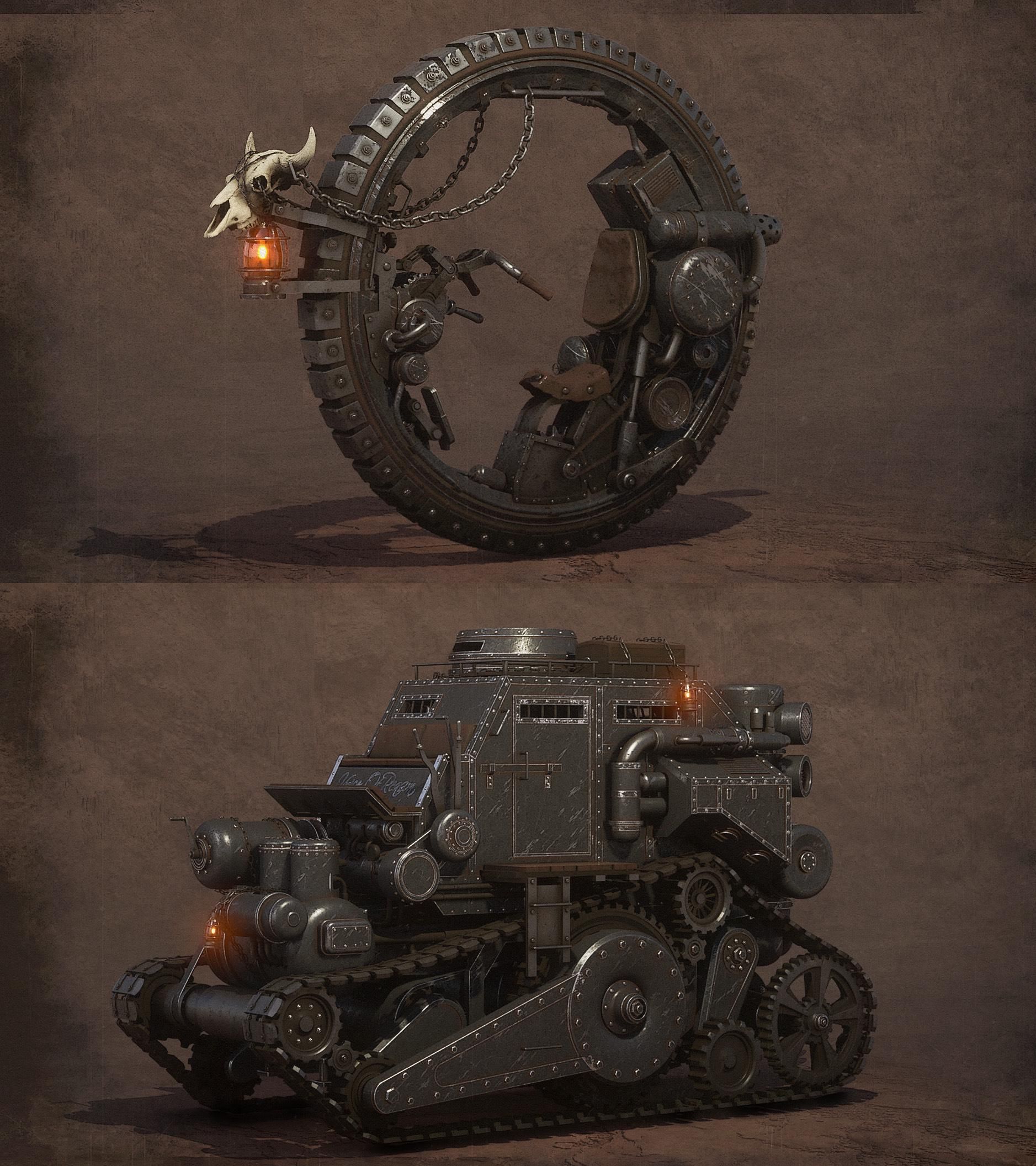 Monowheel & Armored Stagecoach by Mathieu Lamble. R wallpaper