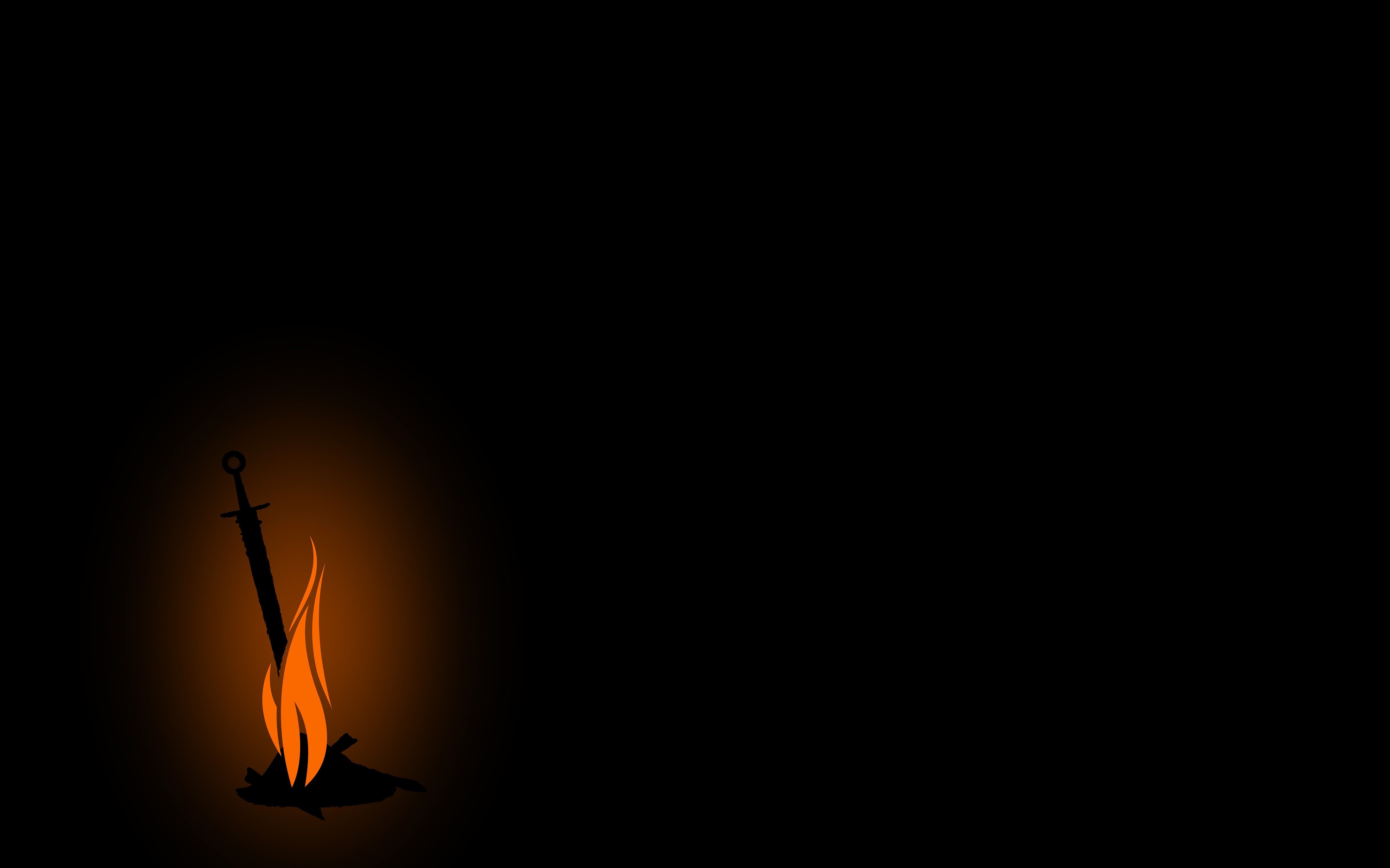 Dark Souls, Video Games, Fire, Sword, Simple Background, Minimalism Wallpaper HD / Desktop and Mobile Background