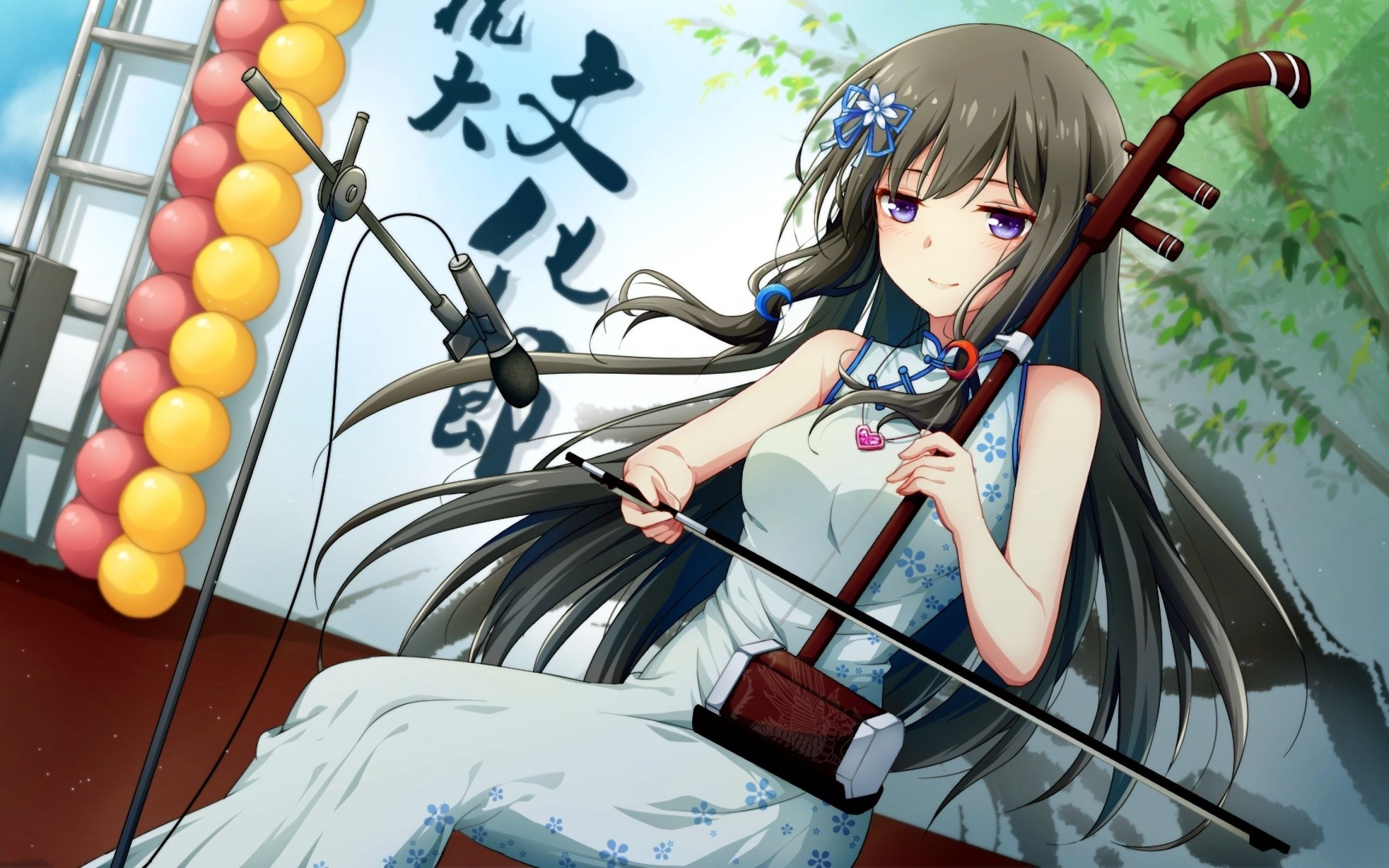 Download 2880x1800 Anime Girl, Chinese Dress, Instrument, Black