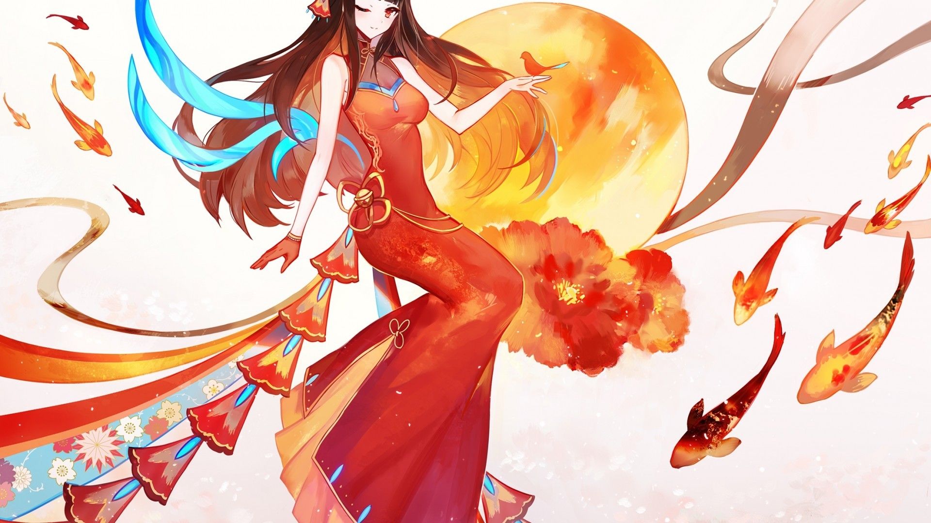 Download 1920x1080 Anime Girl, Chinese Clothes, Lunar New Year