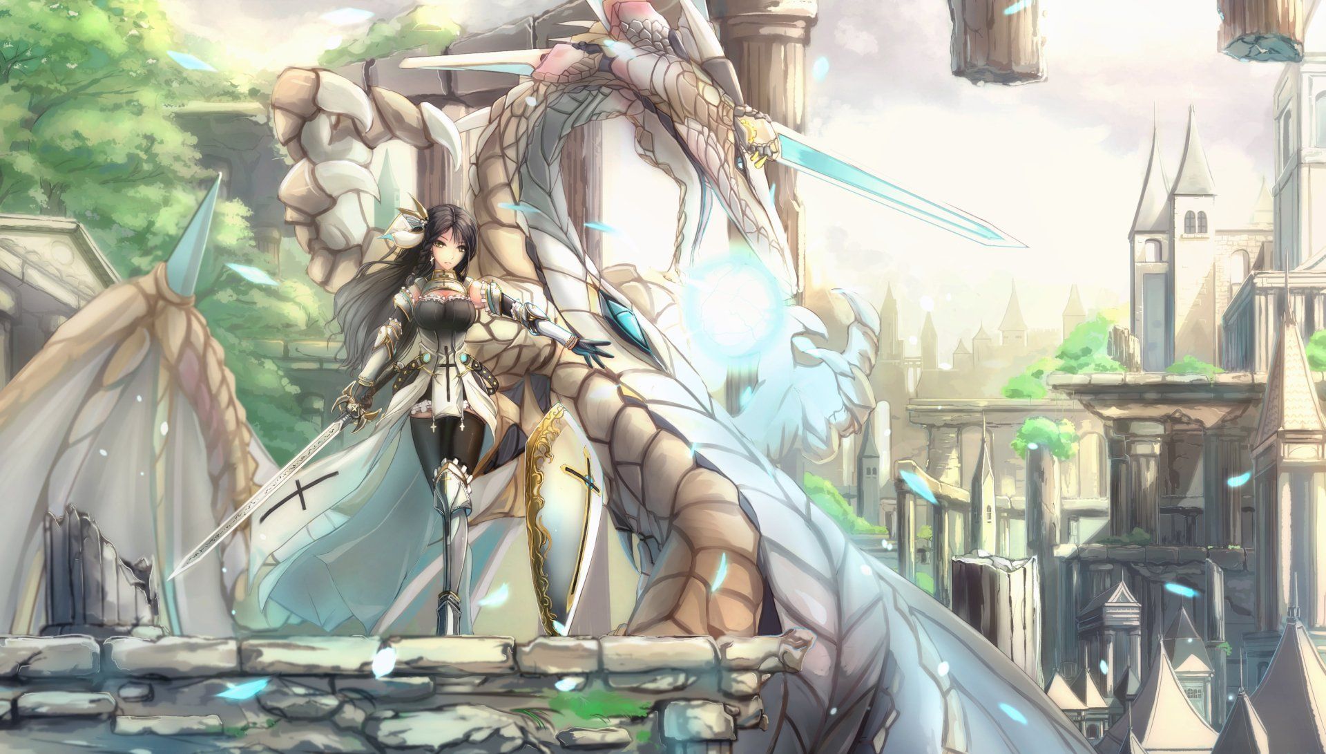 Anime Unknown Girl Sword Dragon City Warrior Blade Wallpaper